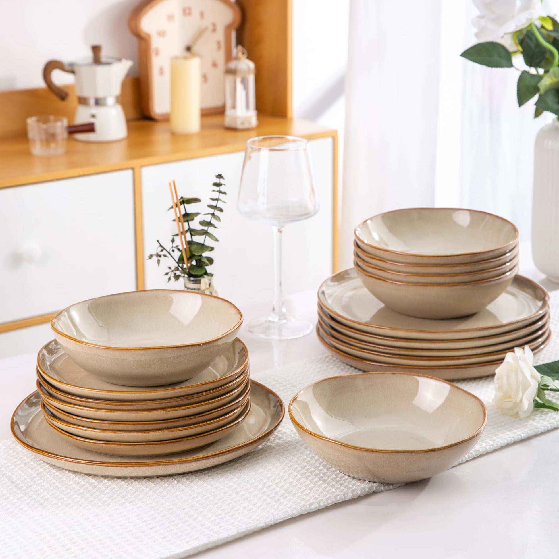 AmorArc Ceramic Dinnerware Sets,Handmade Reactive Glaze Stoneware Plates and Bowls Set,Highly Scratch Resistant Dishes | Dishwasher & Microwave Safe Dishes Set, Service for 6 (18pc)