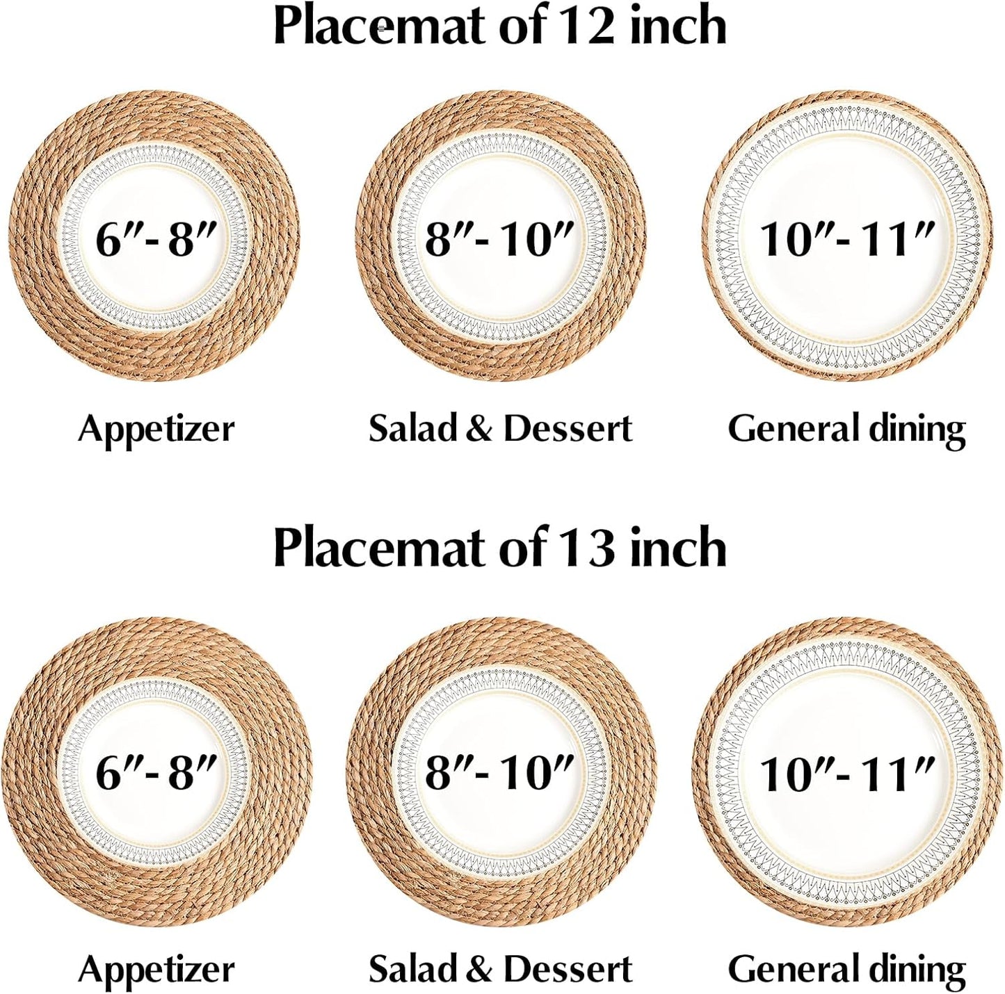 Round Woven Placemats 12 inch Set of 10 - Boho Rattan Placemats Natural Water Hyacinth Placemat, Farmhouse Weave Place Mats, Rustic Braided Wicker Table Mats for Dining Table,Home,Wedding