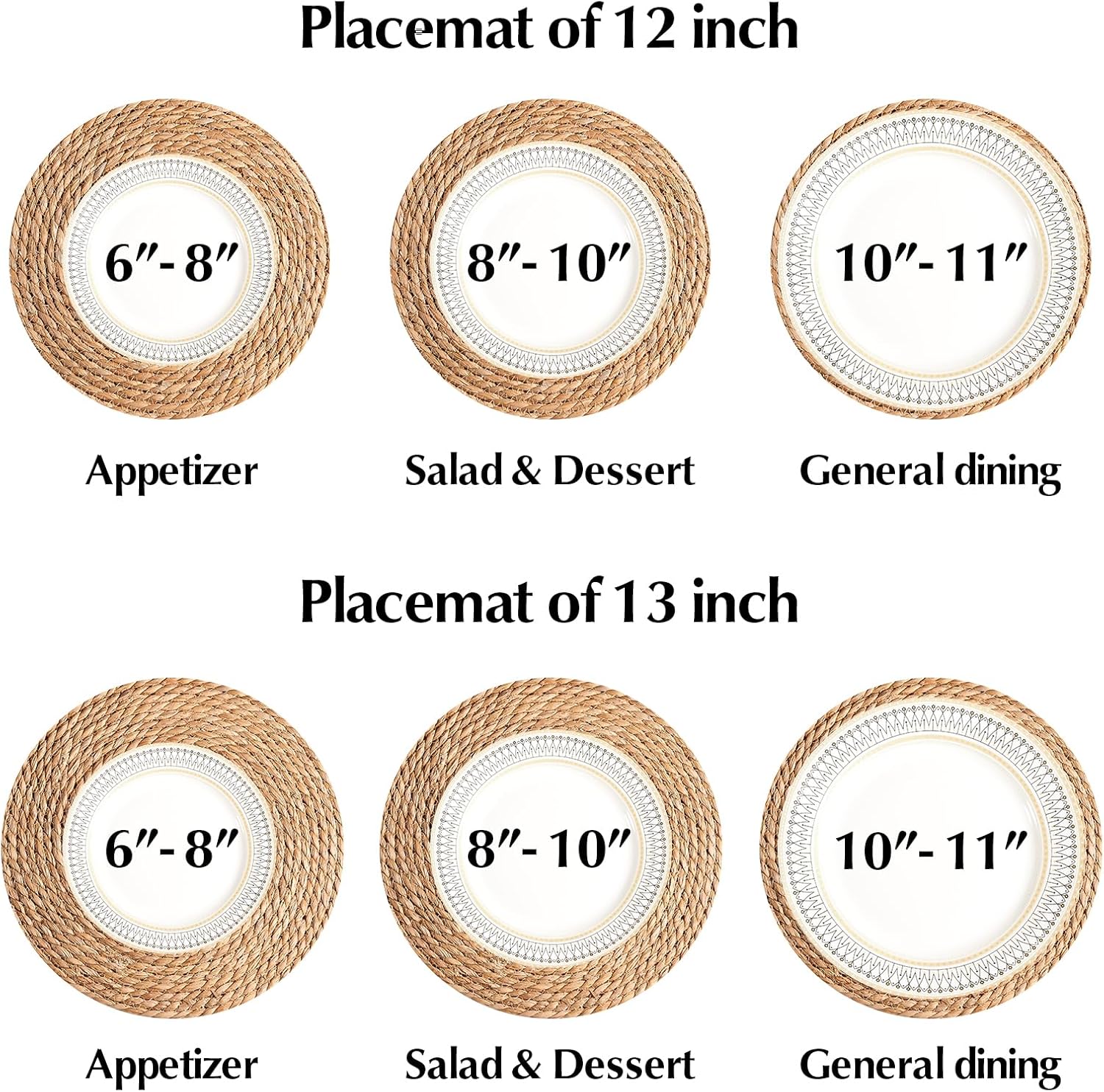 Round Woven Placemats 12 inch Set of 10 - Boho Rattan Placemats Natural Water Hyacinth Placemat, Farmhouse Weave Place Mats, Rustic Braided Wicker Table Mats for Dining Table,Home,Wedding