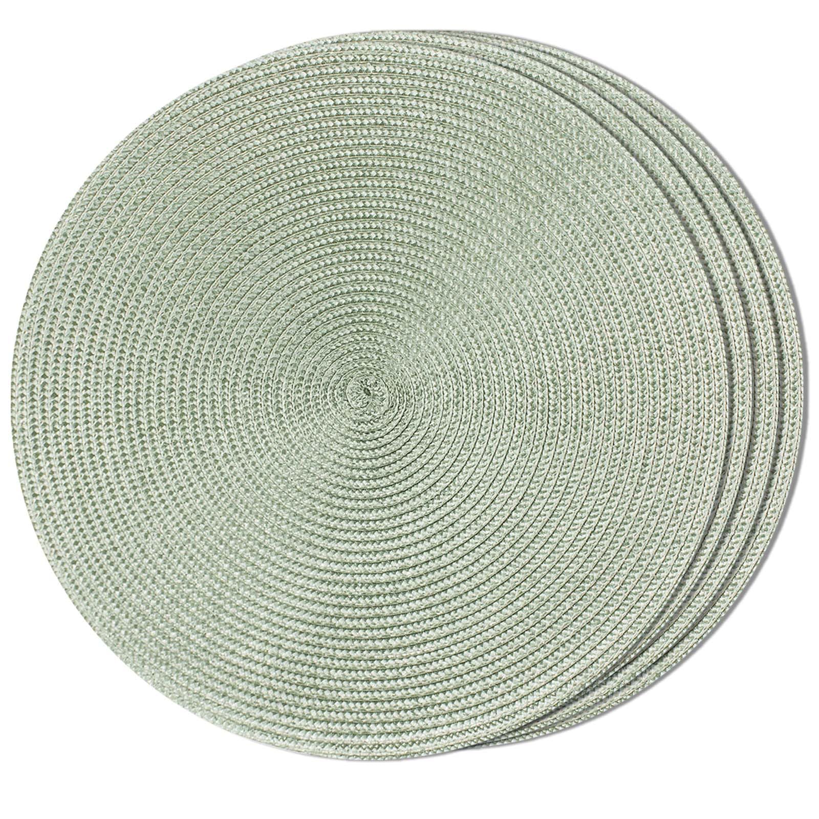FunWheat Round Braided Placemats Set of 6 Table Mats for Dining Tables Woven Washable Non-Slip Place mats 15 in(Blue, 6pcs)