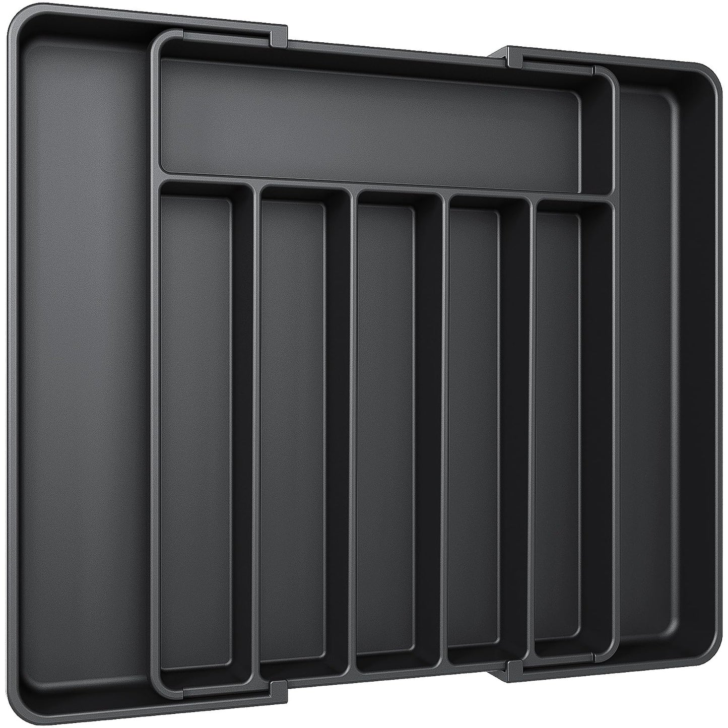 Aujen Silverware Organizer - Expandable Kitchen Drawer Organizer, Adjustable Utensil Organizer, Cutlery Tray for Forks, Knives, Multipurpose Kitchen Organizers and Storage Solution, Black, Medium