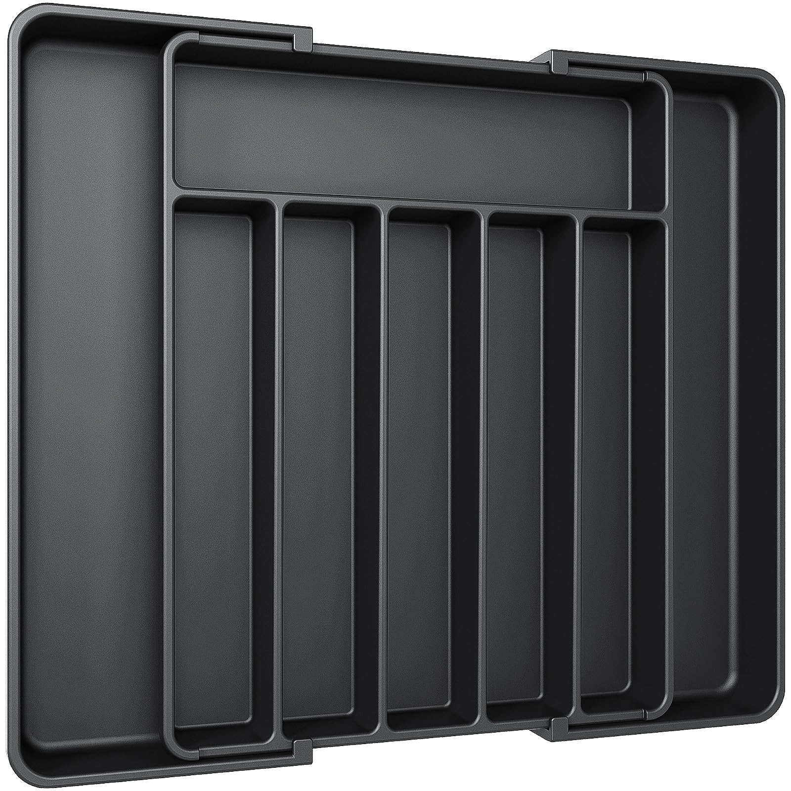 Aujen Silverware Organizer - Expandable Kitchen Drawer Organizer, Adjustable Utensil Organizer, Cutlery Tray for Forks, Knives, Multipurpose Kitchen Organizers and Storage Solution, Black, Medium