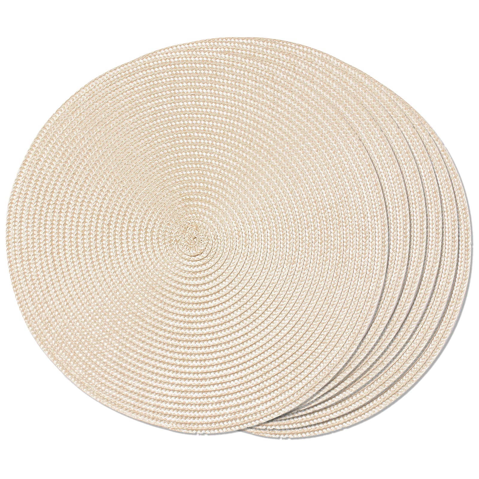 FunWheat Round Braided Placemats Set of 6 Table Mats for Dining Tables Woven Washable Non-Slip Place mats 15 in(Blue, 6pcs)