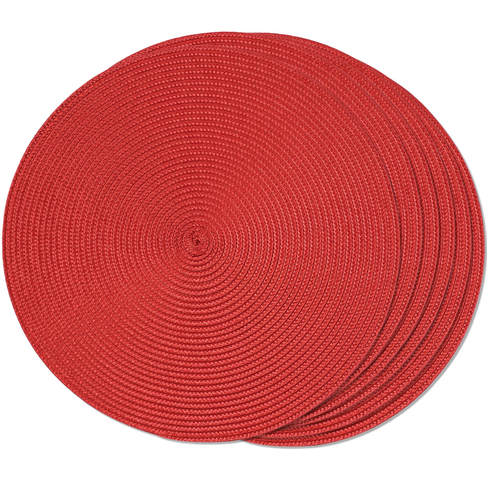 FunWheat Round Braided Placemats Set of 6 Table Mats for Dining Tables Woven Washable Non-Slip Place mats 15 in(Blue, 6pcs)