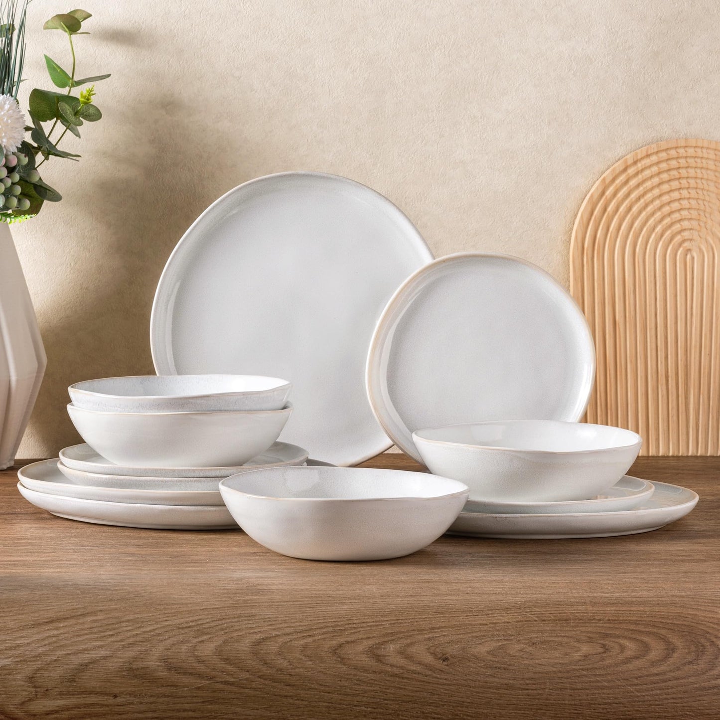 AmorArc Ceramic Dinnerware Sets,Handmade Reactive Glaze Stoneware Plates and Bowls Set,Highly Scratch Resistant Dishes | Dishwasher & Microwave Safe Dishes Set, Service for 6 (18pc)