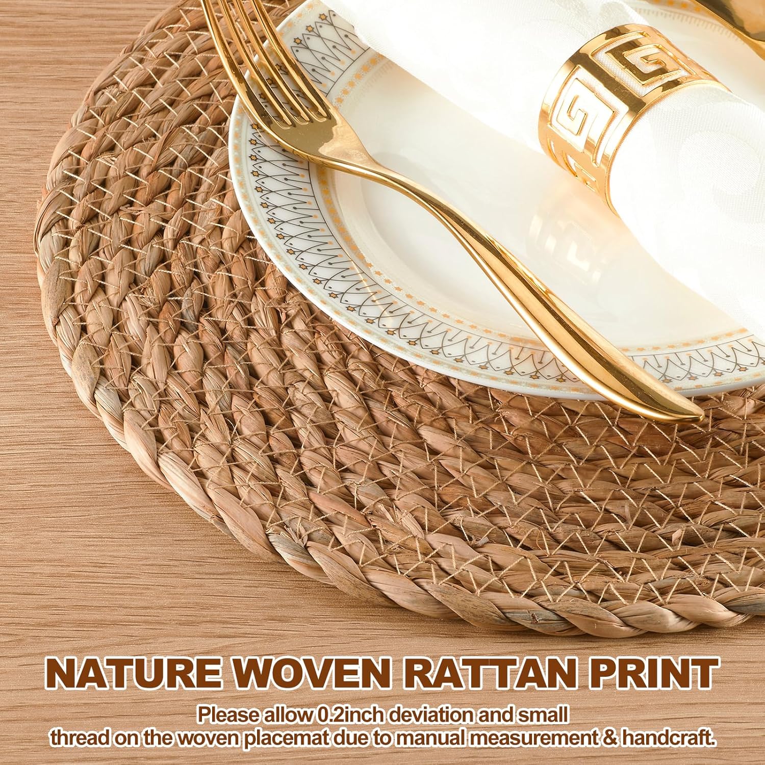 Round Woven Placemats 12 inch Set of 10 - Boho Rattan Placemats Natural Water Hyacinth Placemat, Farmhouse Weave Place Mats, Rustic Braided Wicker Table Mats for Dining Table,Home,Wedding
