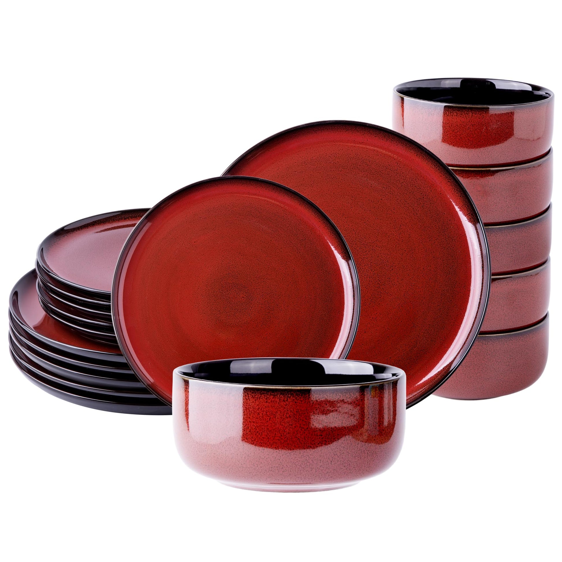 LeRatio Ceramic Dinnerware Sets for 4,12-Piece Plates and Bowls,Handmade Reactive Glaze Dishes Set,Chip Resistant and Scratch Resistant | Oven Dishwasher & Microwave Safe,Service for 4-Kahki