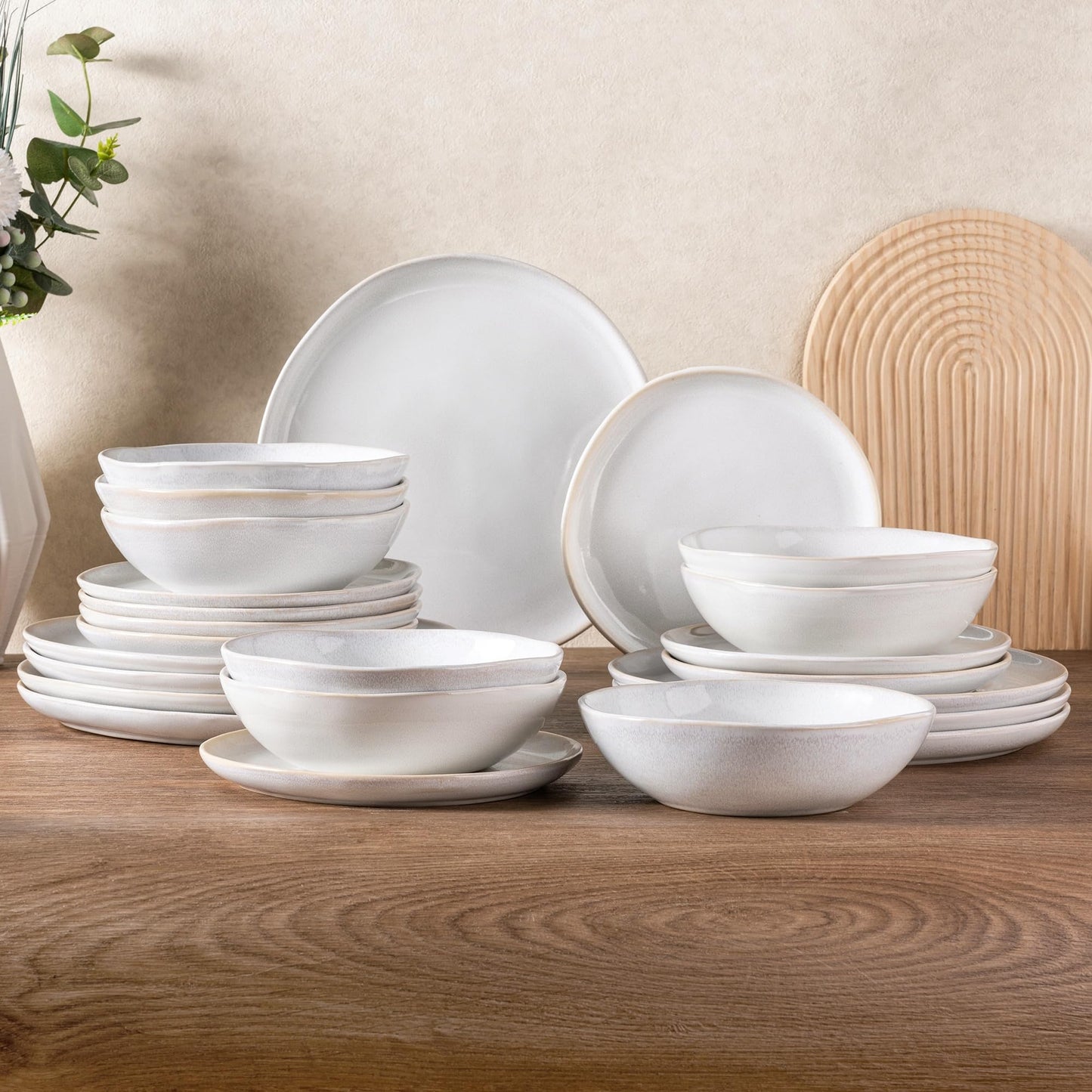 AmorArc Ceramic Dinnerware Sets,Handmade Reactive Glaze Stoneware Plates and Bowls Set,Highly Scratch Resistant Dishes | Dishwasher & Microwave Safe Dishes Set, Service for 6 (18pc)