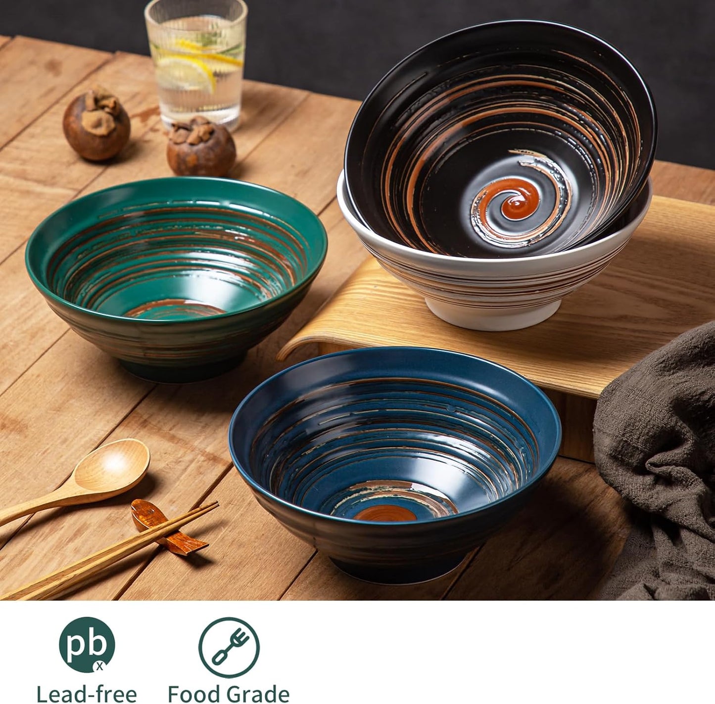 YUN TAO Ceramic Ramen Bowls Set of 4, 35 oz Large Japanese Style Serving Bowls for Salad,Udon, Soba, Pho Pasta, Asian Soup Noodle,Suitable as Housewarming Gifts