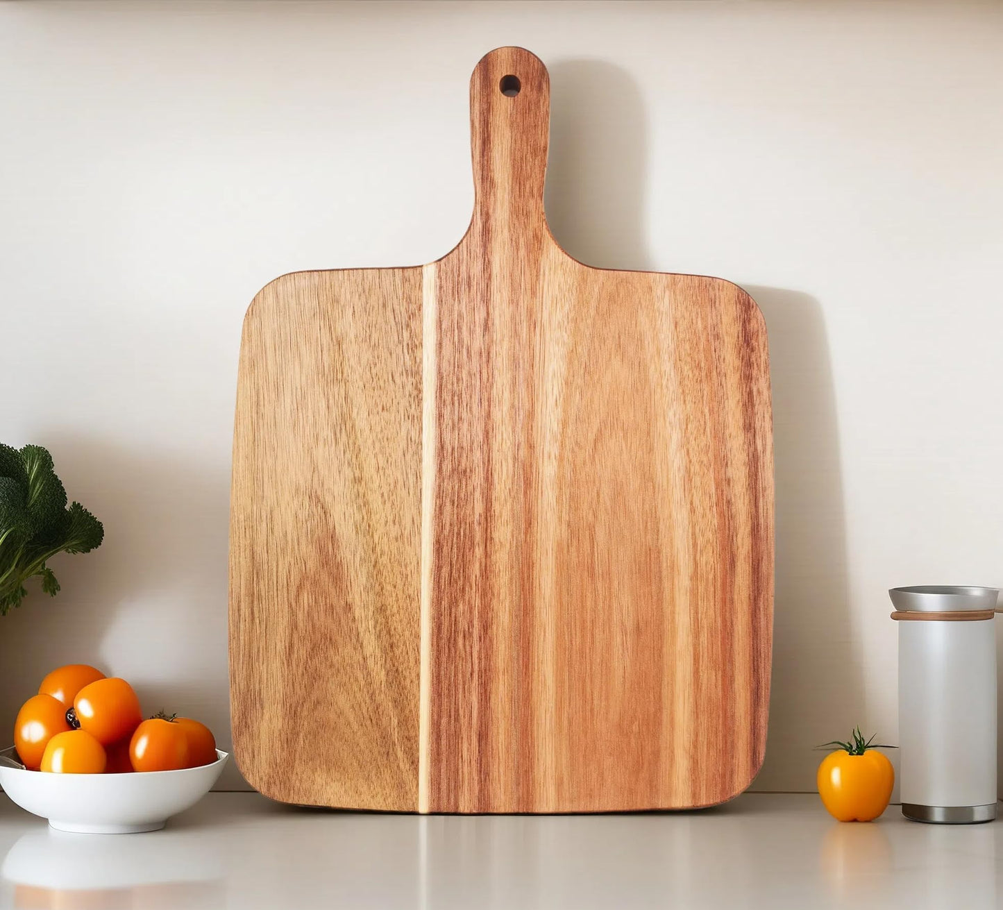 ZeQi Acacia Wood Cutting Board with Handle 13.7''X7'' / Charcuterie Board/Serving Board/Cheese, Bread, Vegetables & Fruits Serving Board (Rectangular)