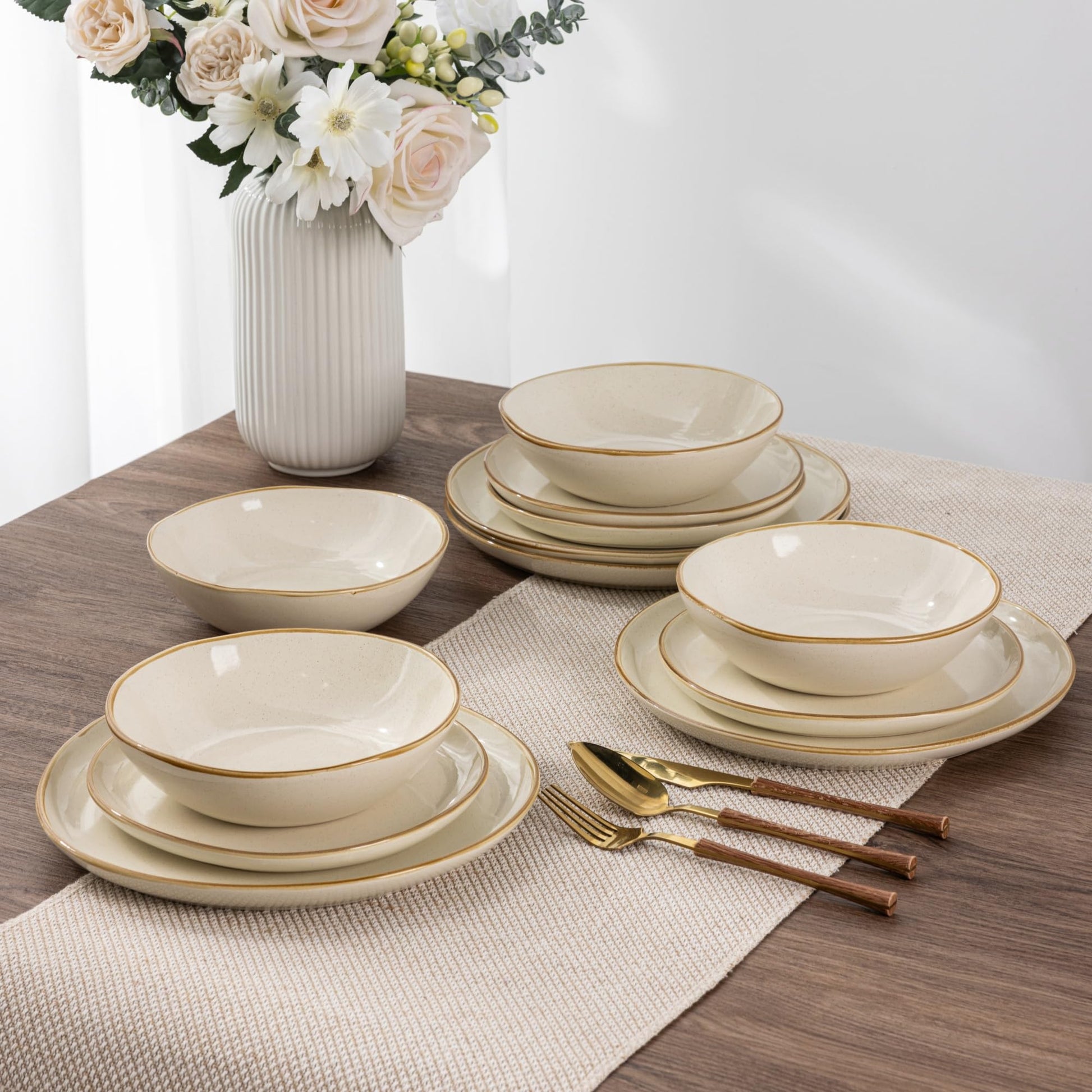 AmorArc Ceramic Dinnerware Sets,Handmade Reactive Glaze Stoneware Plates and Bowls Set,Highly Scratch Resistant Dishes | Dishwasher & Microwave Safe Dishes Set, Service for 6 (18pc)