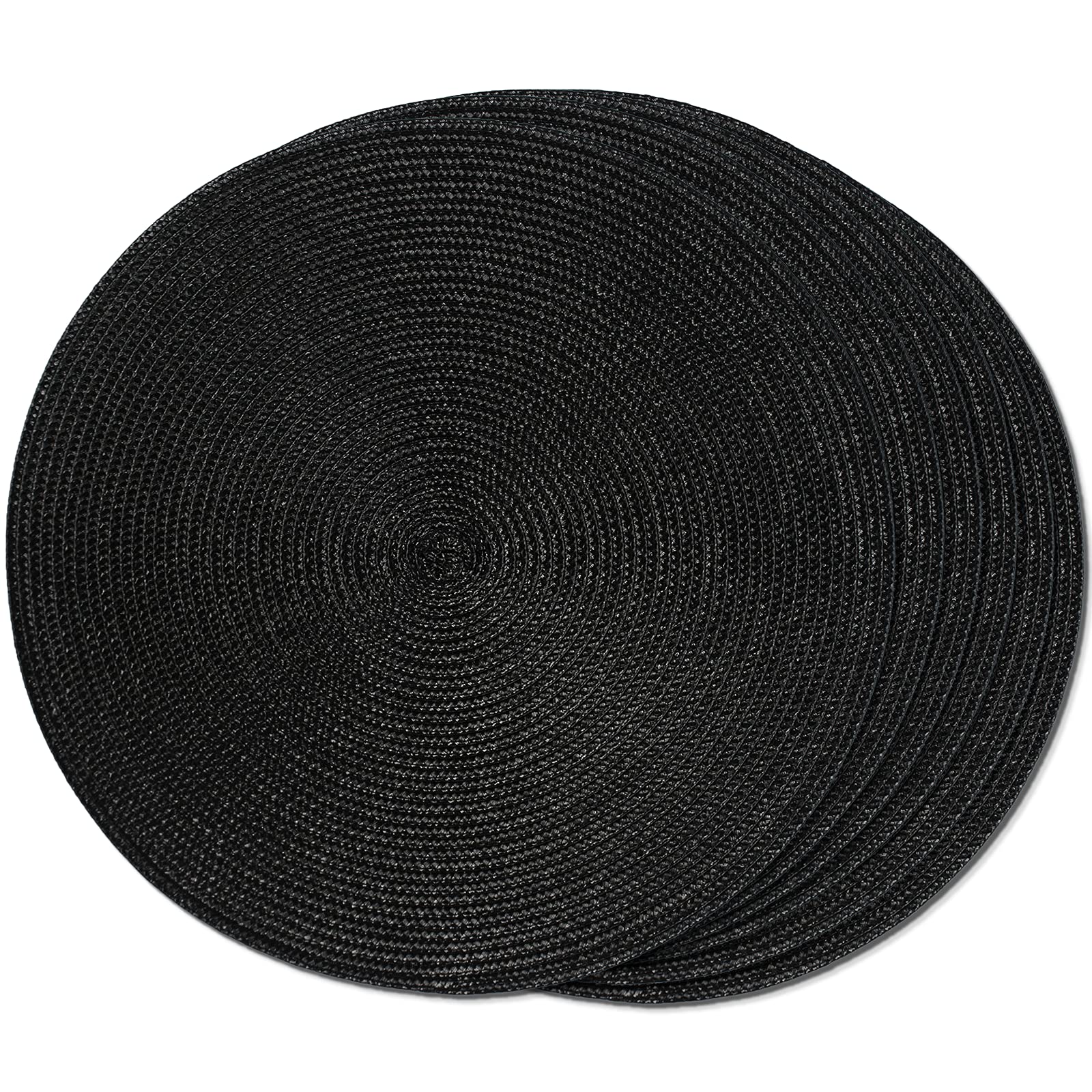 FunWheat Round Braided Placemats Set of 6 Table Mats for Dining Tables Woven Washable Non-Slip Place mats 15 in(Blue, 6pcs)