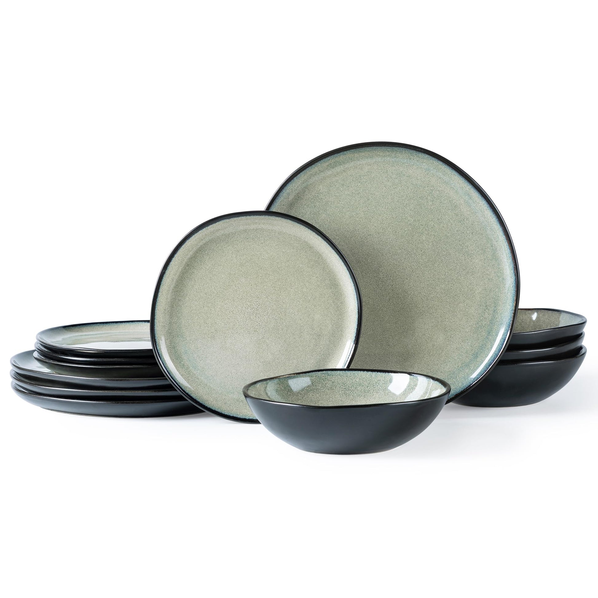 AmorArc Ceramic Dinnerware Sets,Handmade Reactive Glaze Stoneware Plates and Bowls Set,Highly Scratch Resistant Dishes | Dishwasher & Microwave Safe Dishes Set, Service for 6 (18pc)