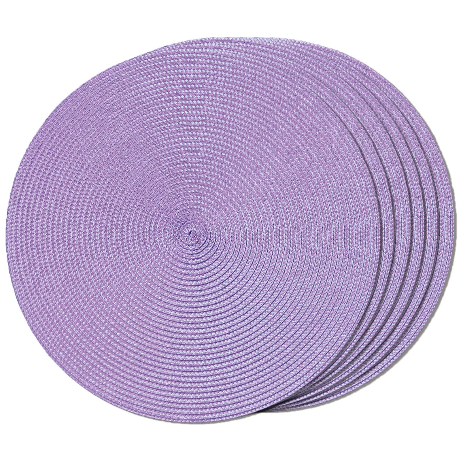FunWheat Round Braided Placemats Set of 6 Table Mats for Dining Tables Woven Washable Non-Slip Place mats 15 in(Blue, 6pcs)