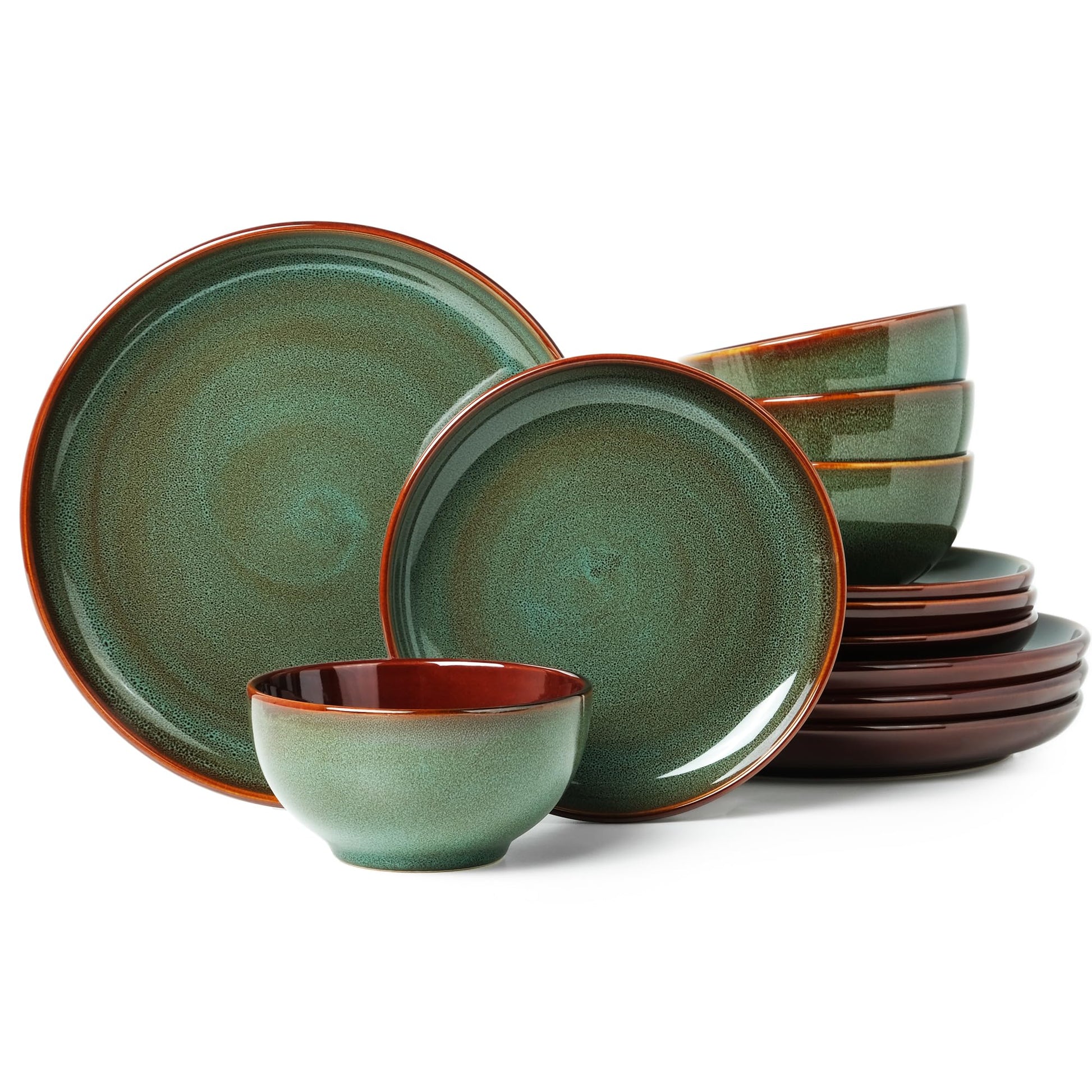 Stoneware Dinnerware Sets, Ceramic Plates and Bowls Set, Microwave & Dishwasher Safe Kitchen Dish Set, Modern Dinner Salad Plates | Cereal Bowls for 4, Dishware Sets Brown Yellow