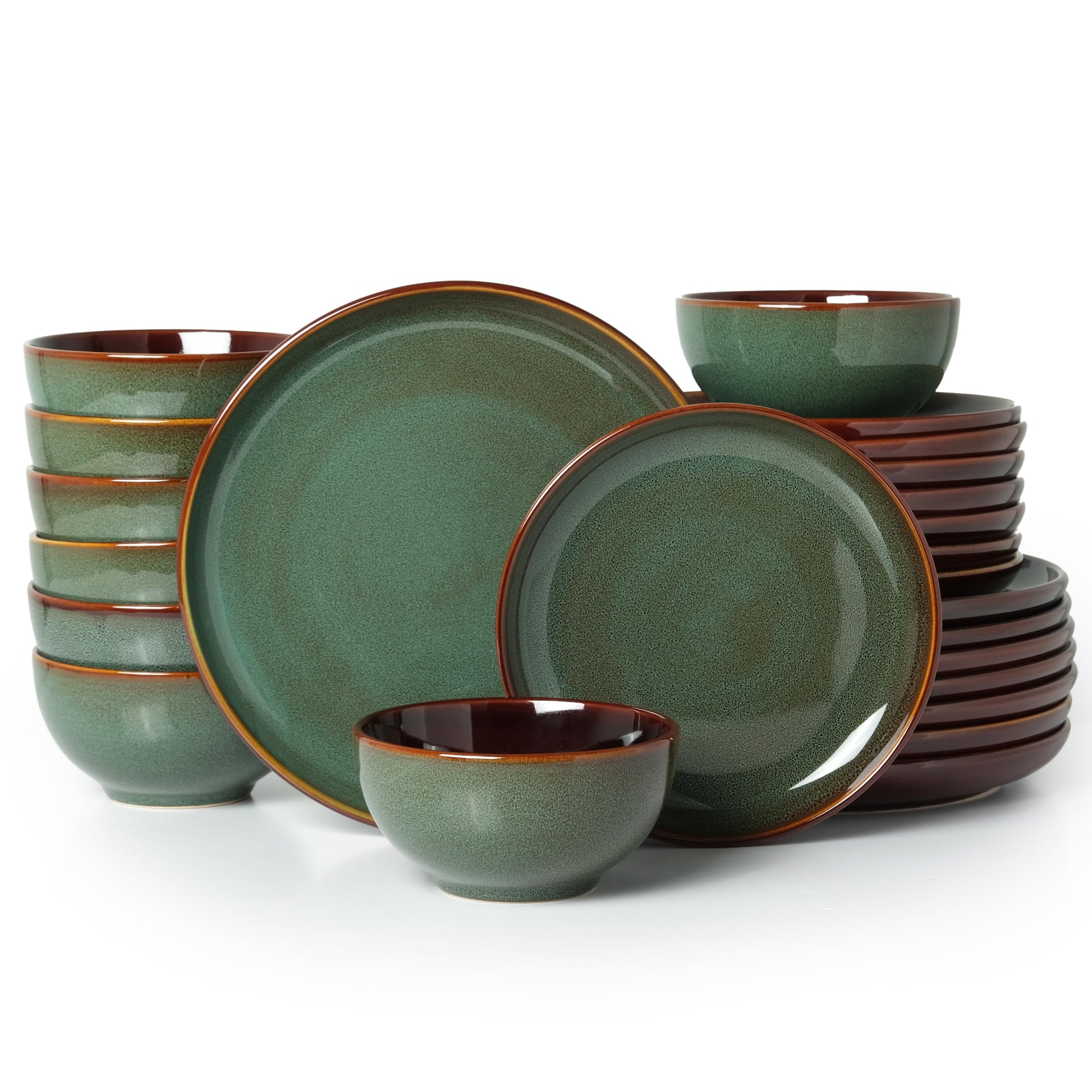 Stoneware Dinnerware Sets, Ceramic Plates and Bowls Set, Microwave & Dishwasher Safe Kitchen Dish Set, Modern Dinner Salad Plates | Cereal Bowls for 4, Dishware Sets Brown Yellow