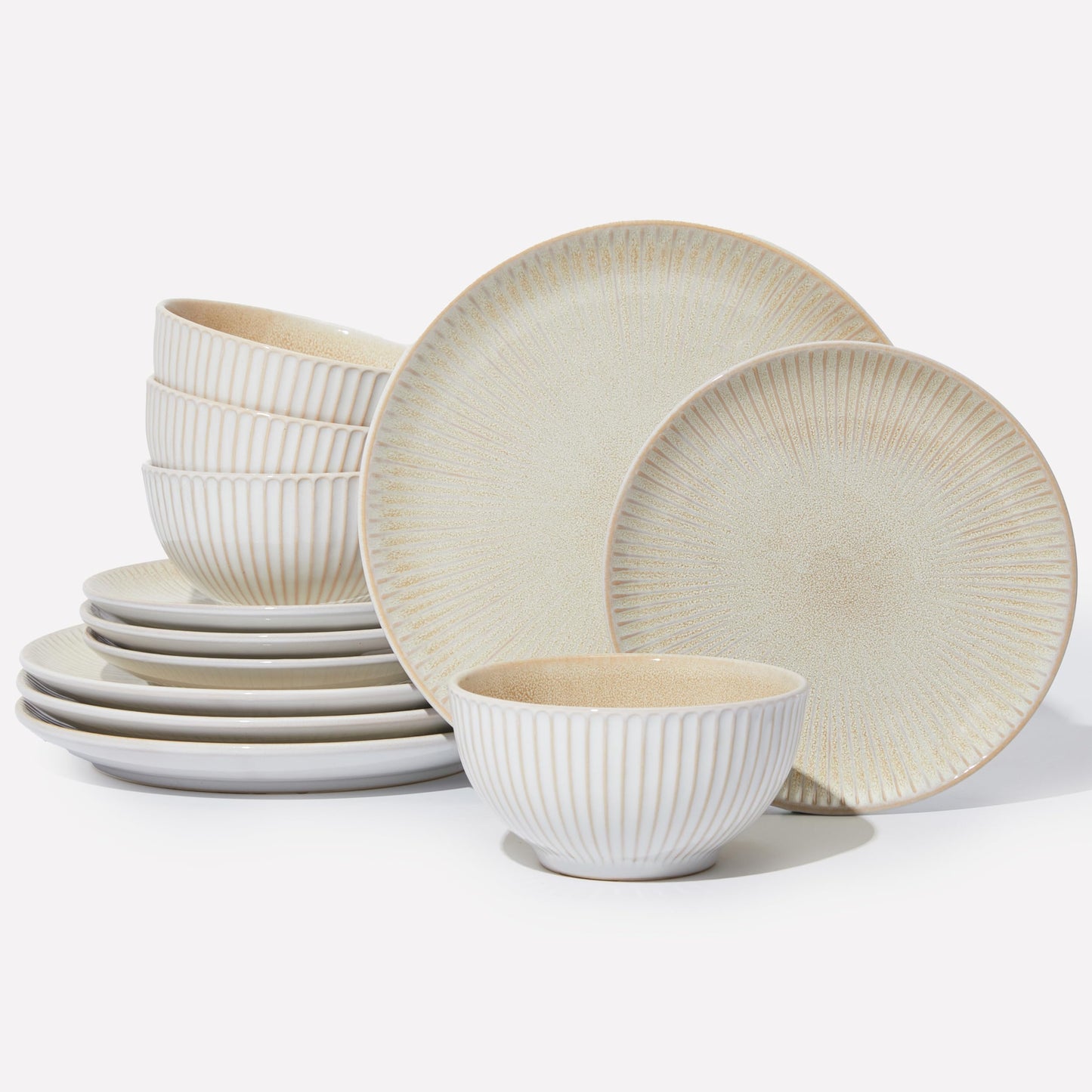 Stoneware Dinnerware Sets, Ceramic Plates and Bowls Set, Microwave & Dishwasher Safe Kitchen Dish Set, Modern Dinner Salad Plates | Cereal Bowls for 4, Dishware Sets Brown Yellow