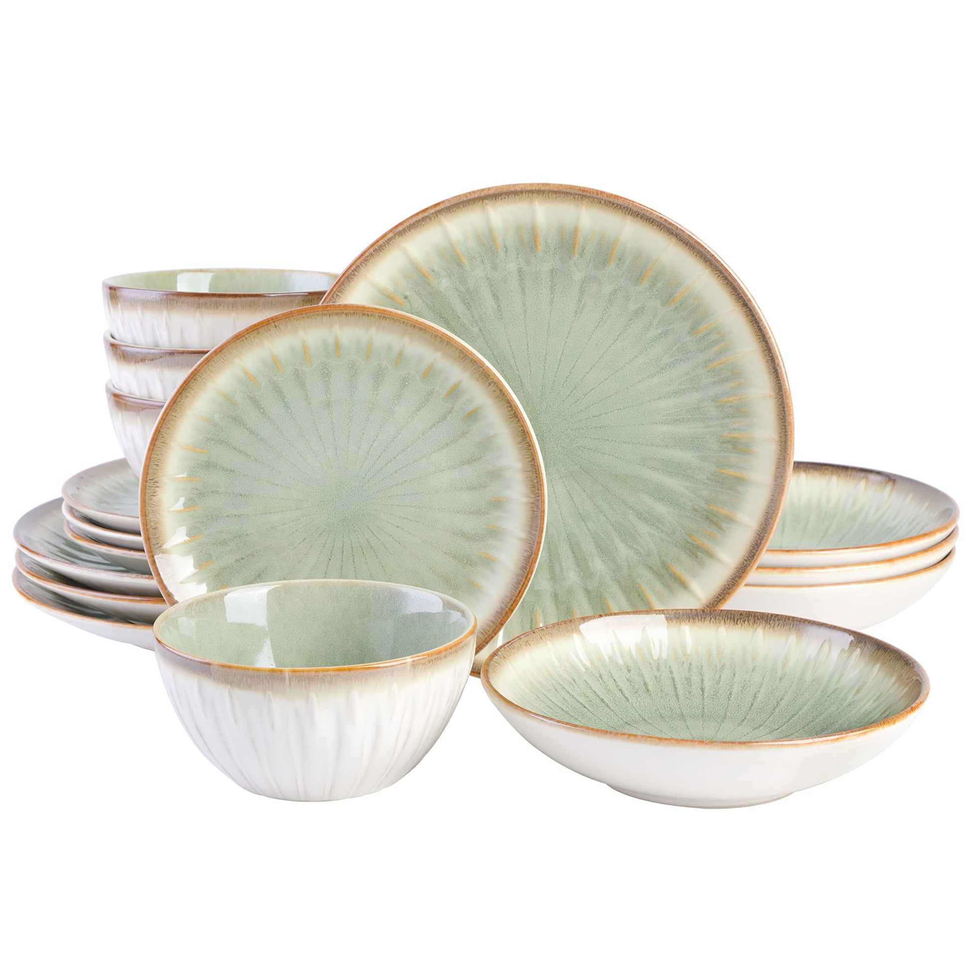 Gibson Elite Kings Road Double Plates and Bowl Organic Round Porcelain Dinnerware Set - Matte Black w/Gold Rim