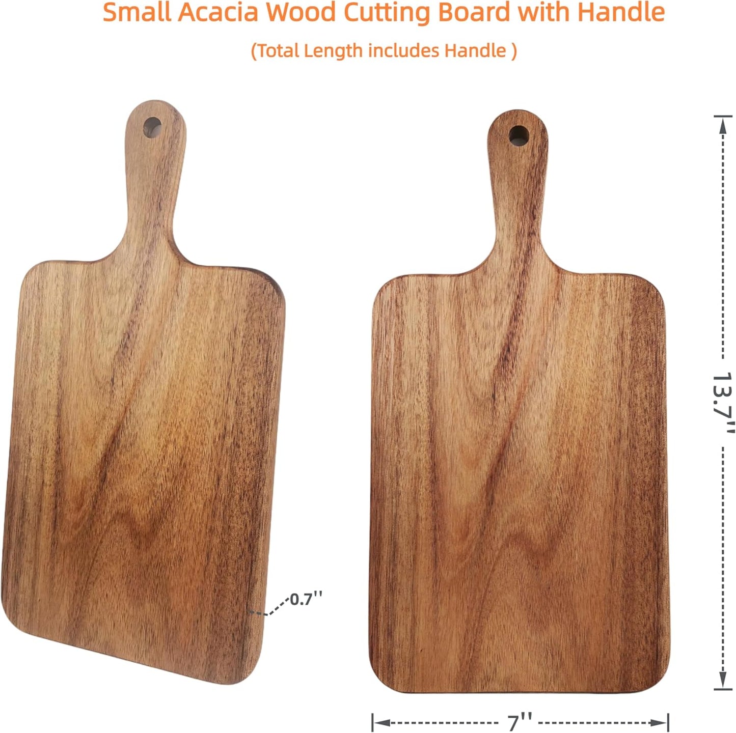 ZeQi Acacia Wood Cutting Board with Handle 13.7''X7'' / Charcuterie Board/Serving Board/Cheese, Bread, Vegetables & Fruits Serving Board (Rectangular)