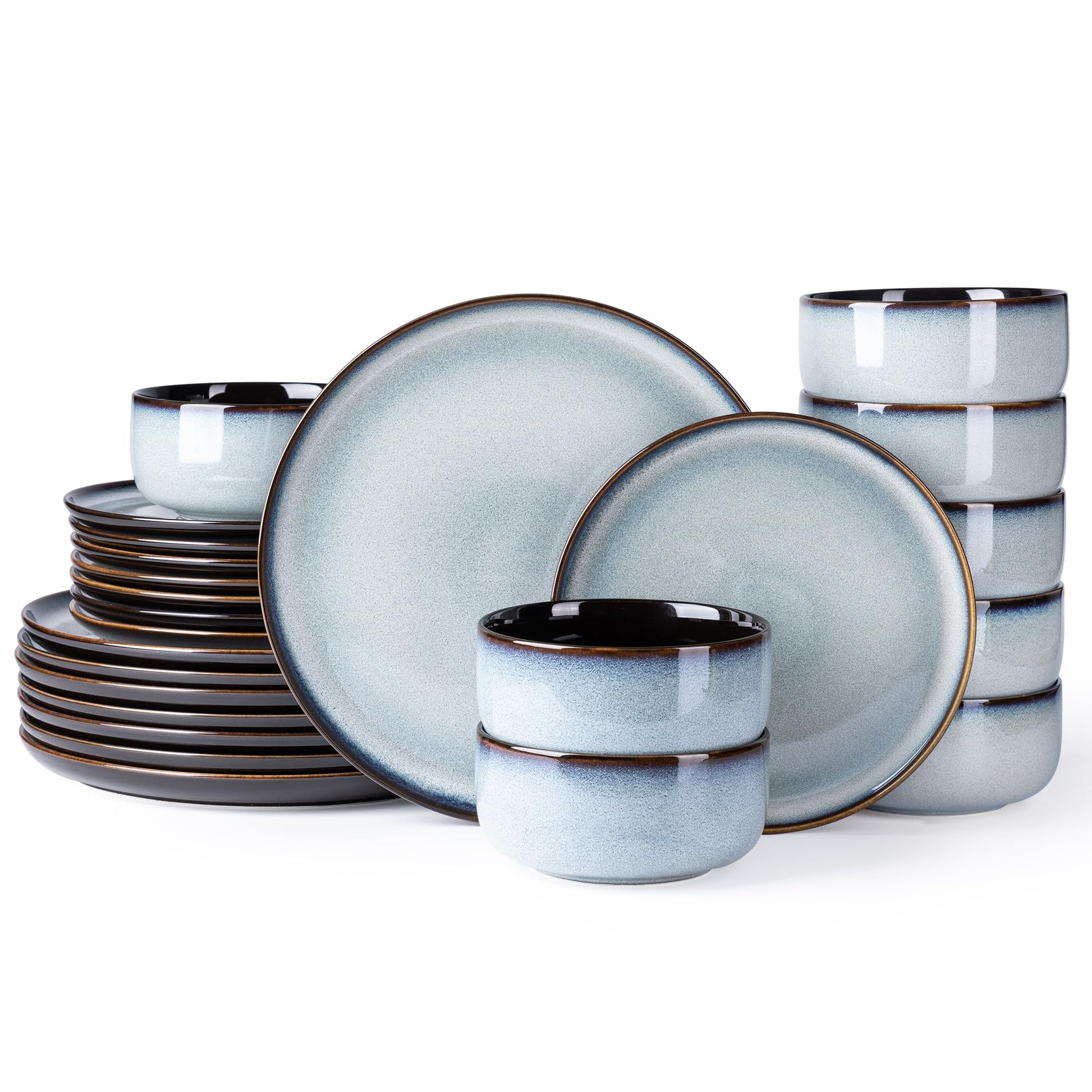 LeRatio Ceramic Dinnerware Sets for 4,12-Piece Plates and Bowls,Handmade Reactive Glaze Dishes Set,Chip Resistant and Scratch Resistant | Oven Dishwasher & Microwave Safe,Service for 4-Kahki