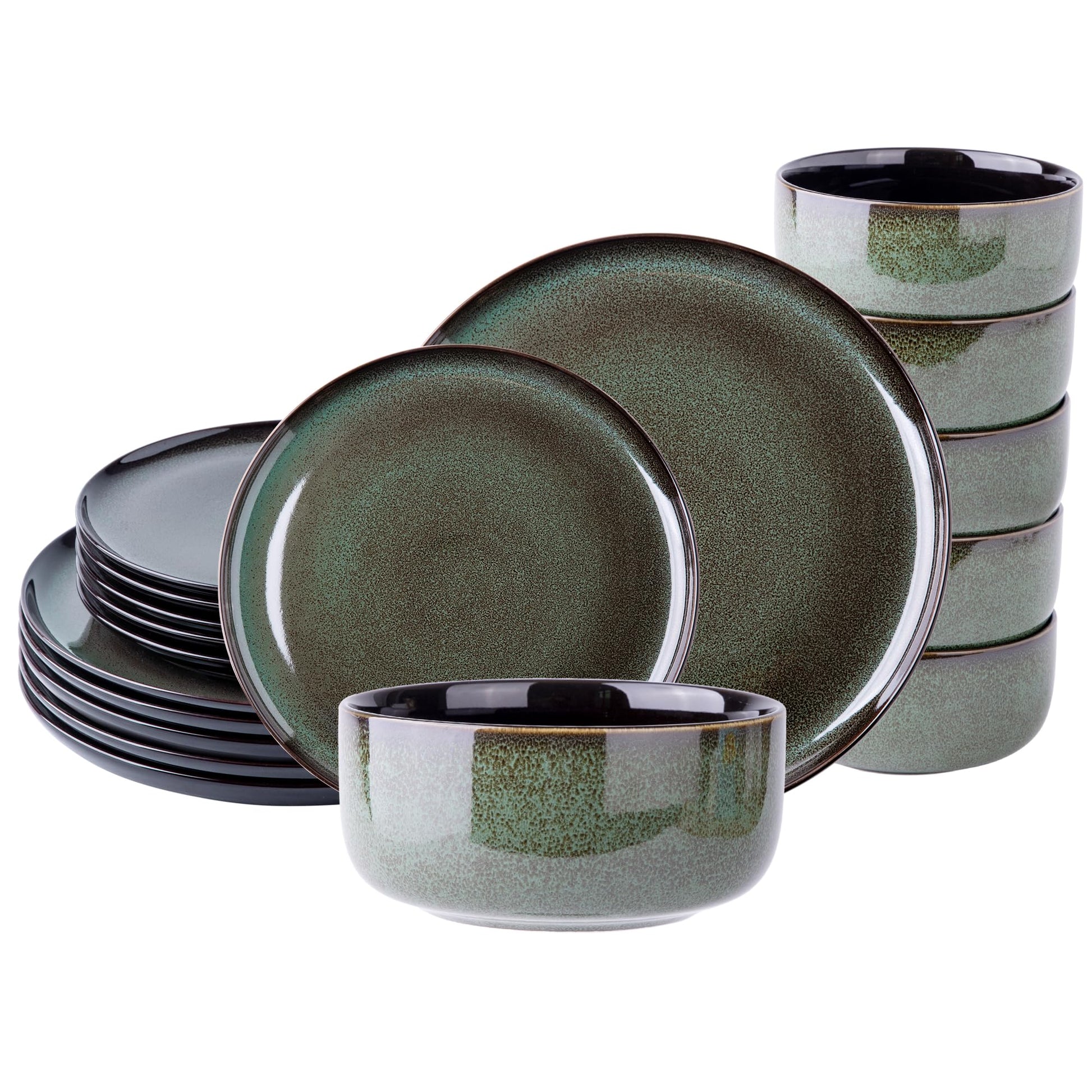 LeRatio Ceramic Dinnerware Sets for 4,12-Piece Plates and Bowls,Handmade Reactive Glaze Dishes Set,Chip Resistant and Scratch Resistant | Oven Dishwasher & Microwave Safe,Service for 4-Kahki