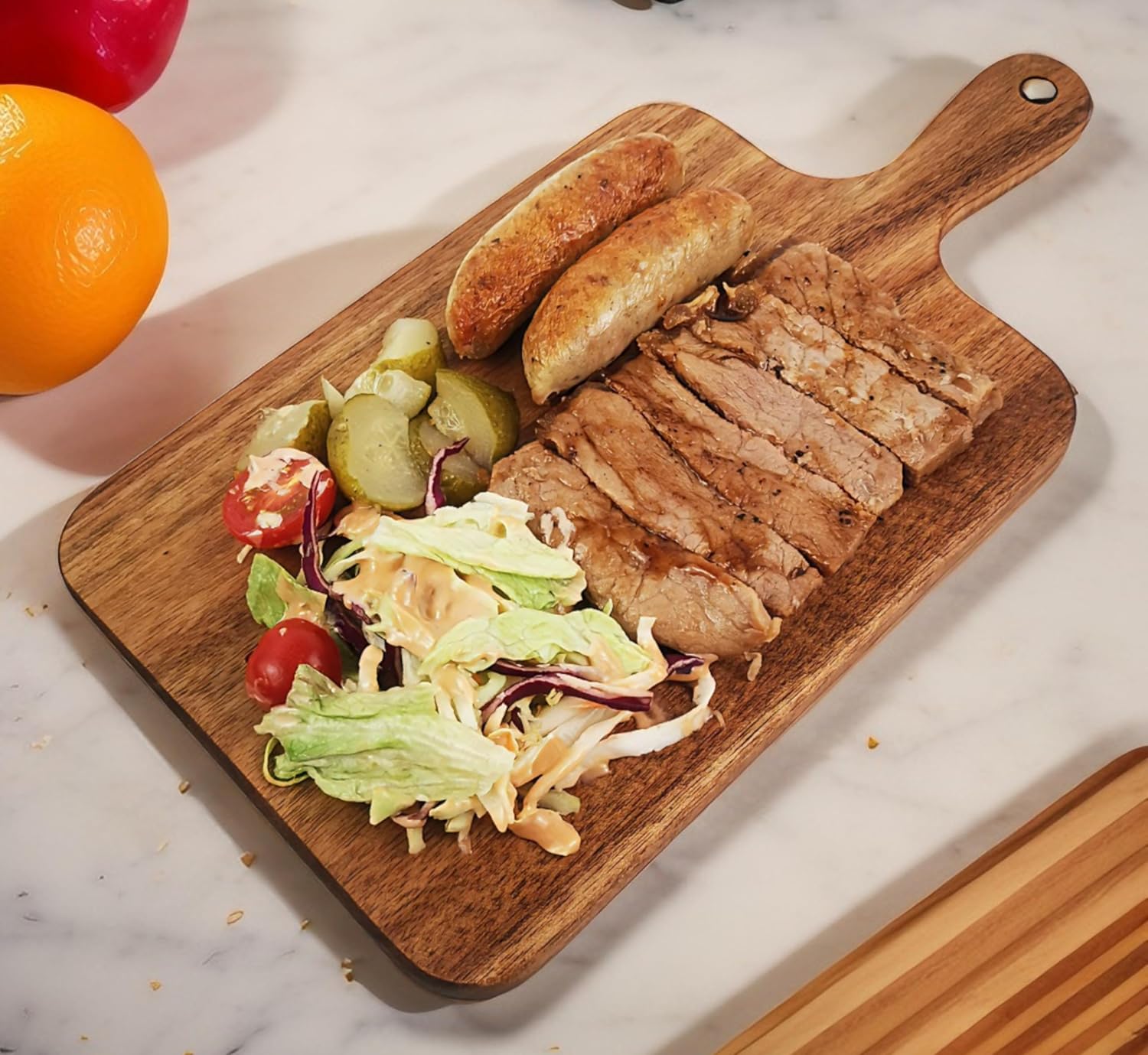 ZeQi Acacia Wood Cutting Board with Handle 13.7''X7'' / Charcuterie Board/Serving Board/Cheese, Bread, Vegetables & Fruits Serving Board (Rectangular)