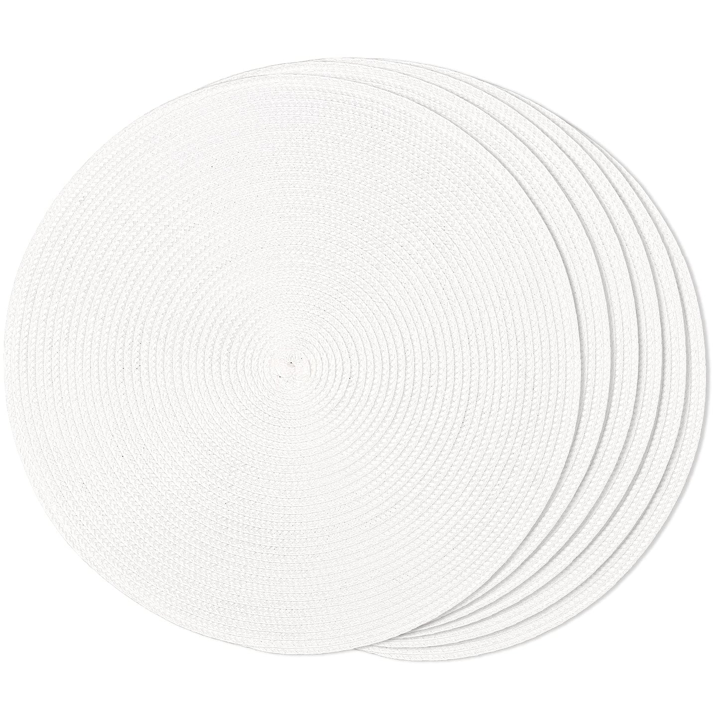 FunWheat Round Braided Placemats Set of 6 Table Mats for Dining Tables Woven Washable Non-Slip Place mats 15 in(Blue, 6pcs)