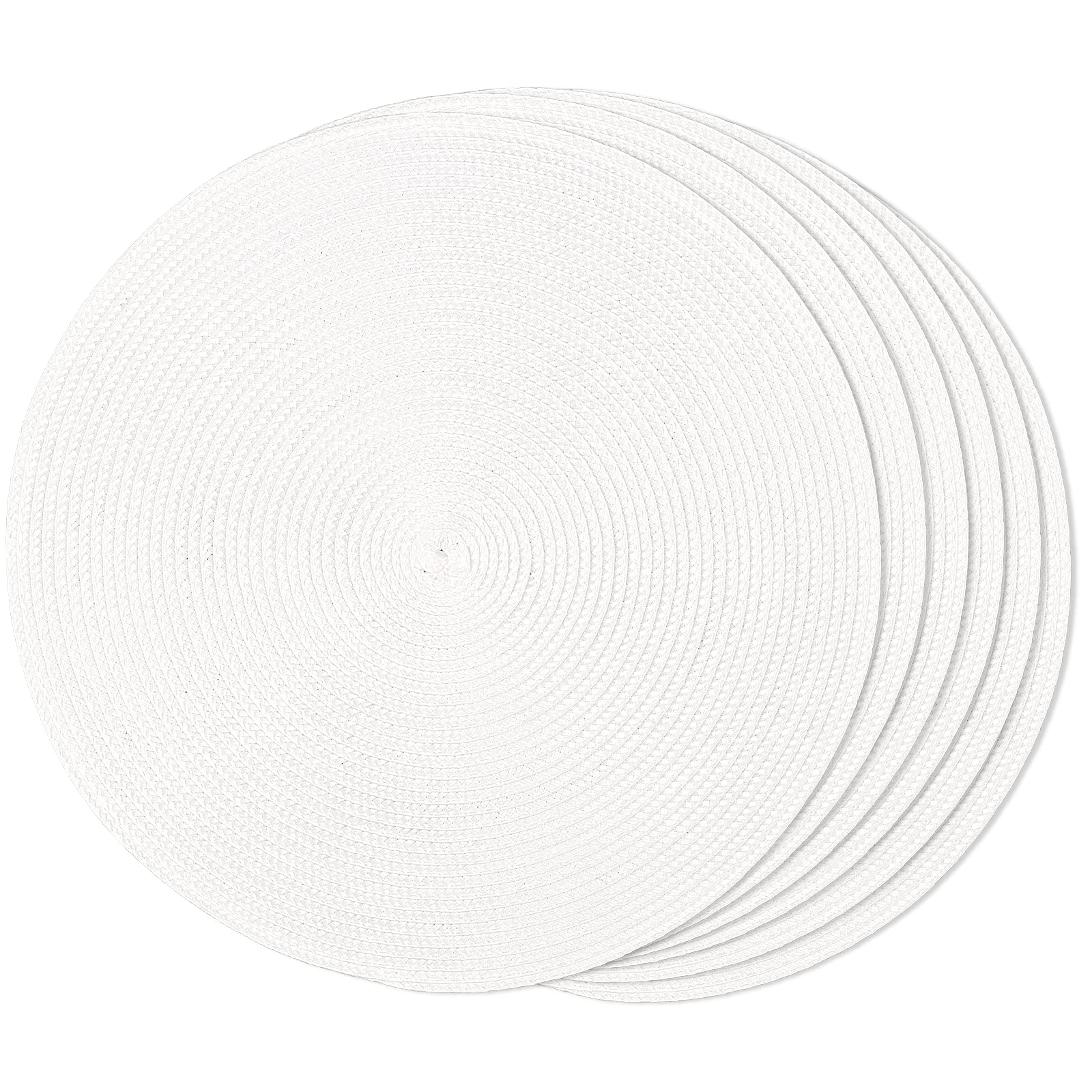 FunWheat Round Braided Placemats Set of 6 Table Mats for Dining Tables Woven Washable Non-Slip Place mats 15 in(Blue, 6pcs)