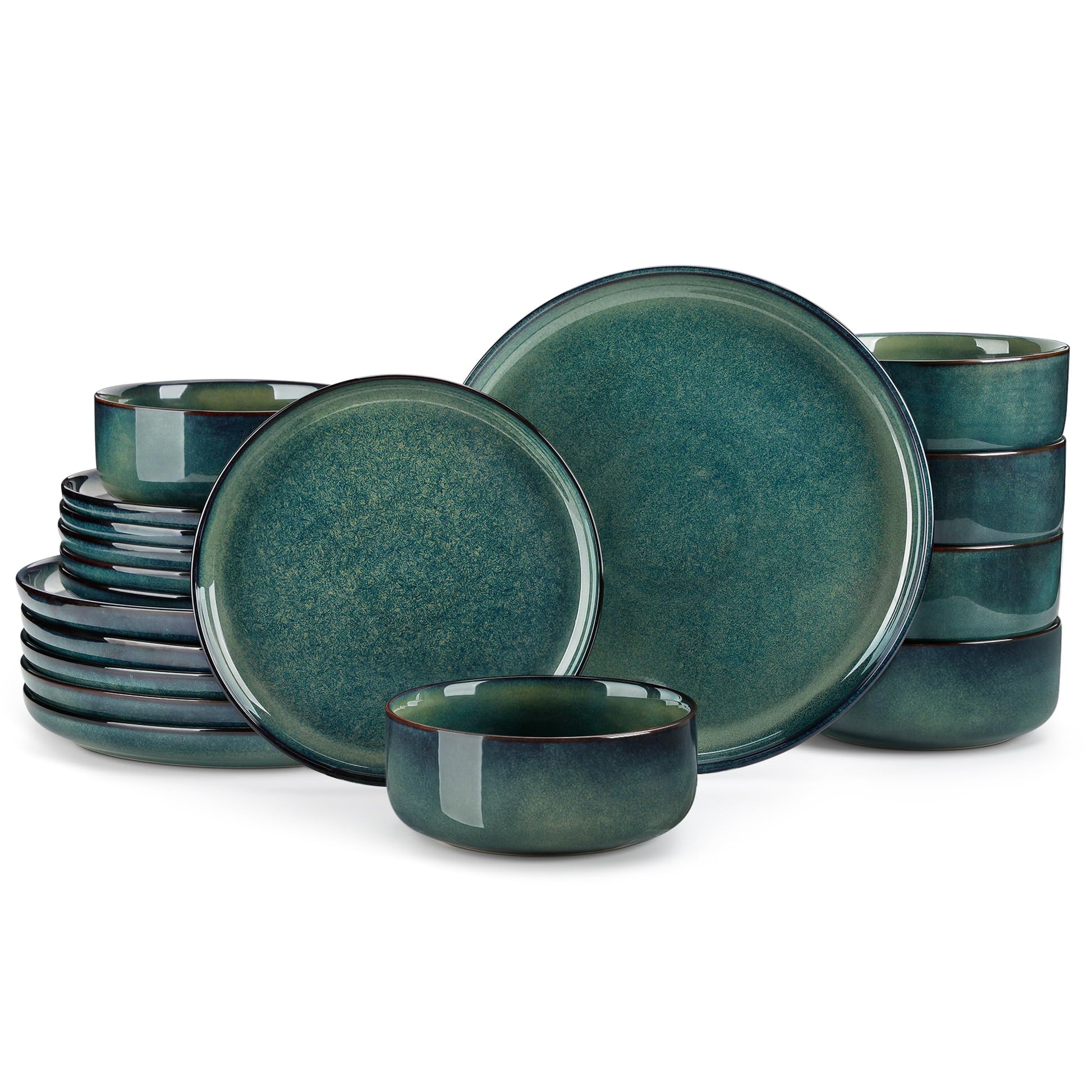 vancasso Starry 12 Pieces Dinnerware Sets for 4, Green Reactive Glaze Dishes Sets, Ceramic Plates and Bowls Set, Dinner Salad Dessert Plates, and Cereal Bowls Set, Dishwasher and Microwave Safe