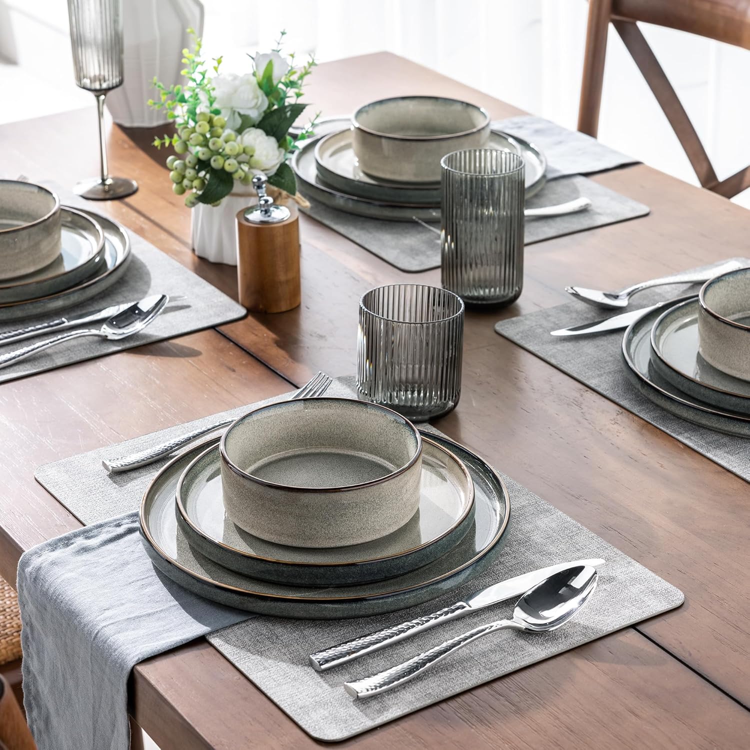 GBHOME Ceramic Dinnerware Sets for 4, 12 Pieces Stoneware Plates and Bowls Sets, Reactive Glaze Dishes -Scratch Resistant, Dishwasher&Microwave Safe