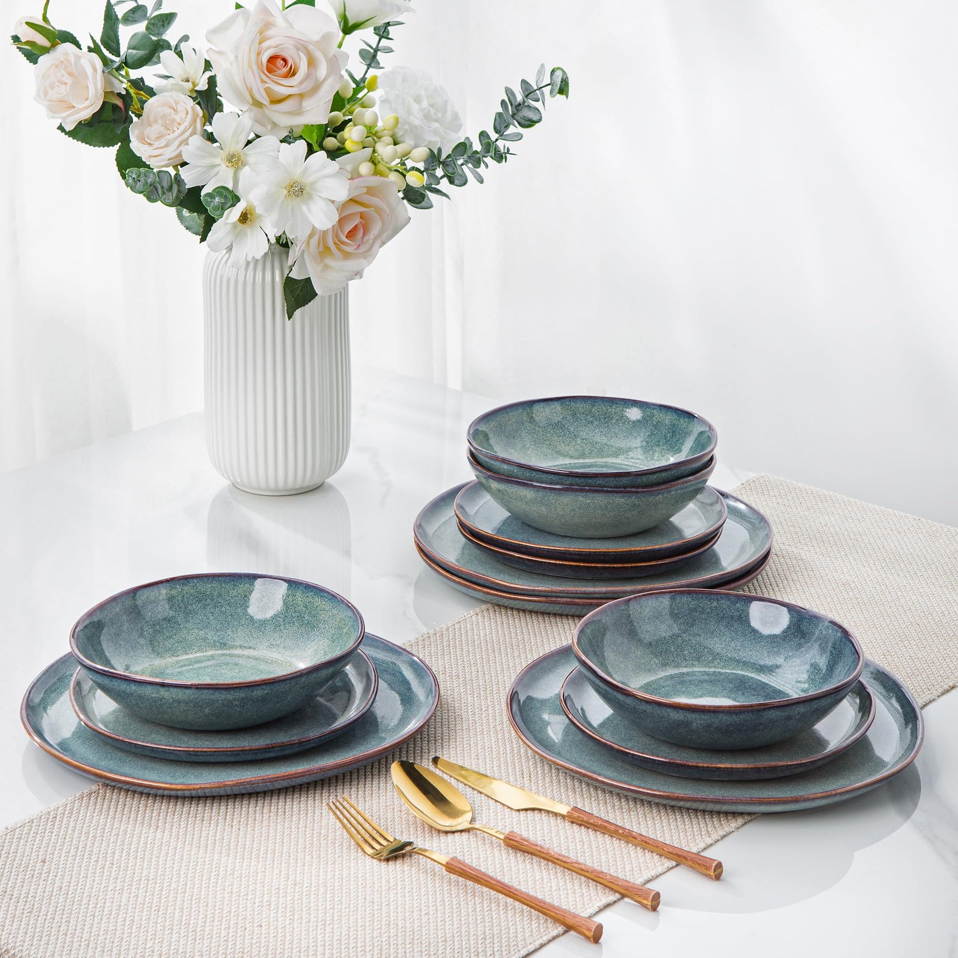 AmorArc Ceramic Dinnerware Sets,Handmade Reactive Glaze Stoneware Plates and Bowls Set,Highly Scratch Resistant Dishes | Dishwasher & Microwave Safe Dishes Set, Service for 6 (18pc)