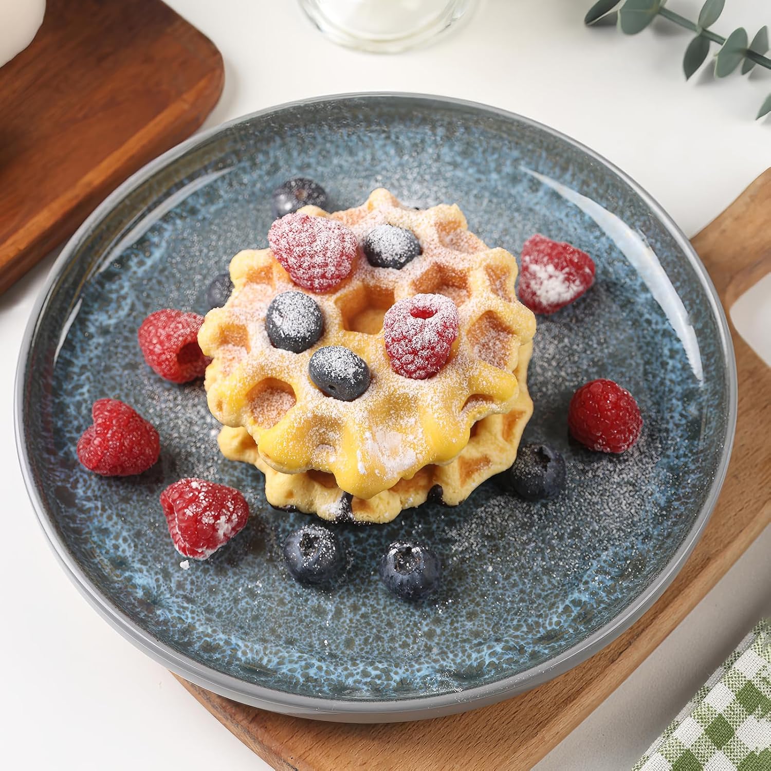 CQN&ZXD Ceramic Dinnerware Sets for 4, 12 Pieces, Handcrafted Stoneware Plates and Bowls Sets with Flowing Glaze, Microwave & Dishwasher Safe Dishes Sets, Modern Style, Elegant Grey & Wave Blue