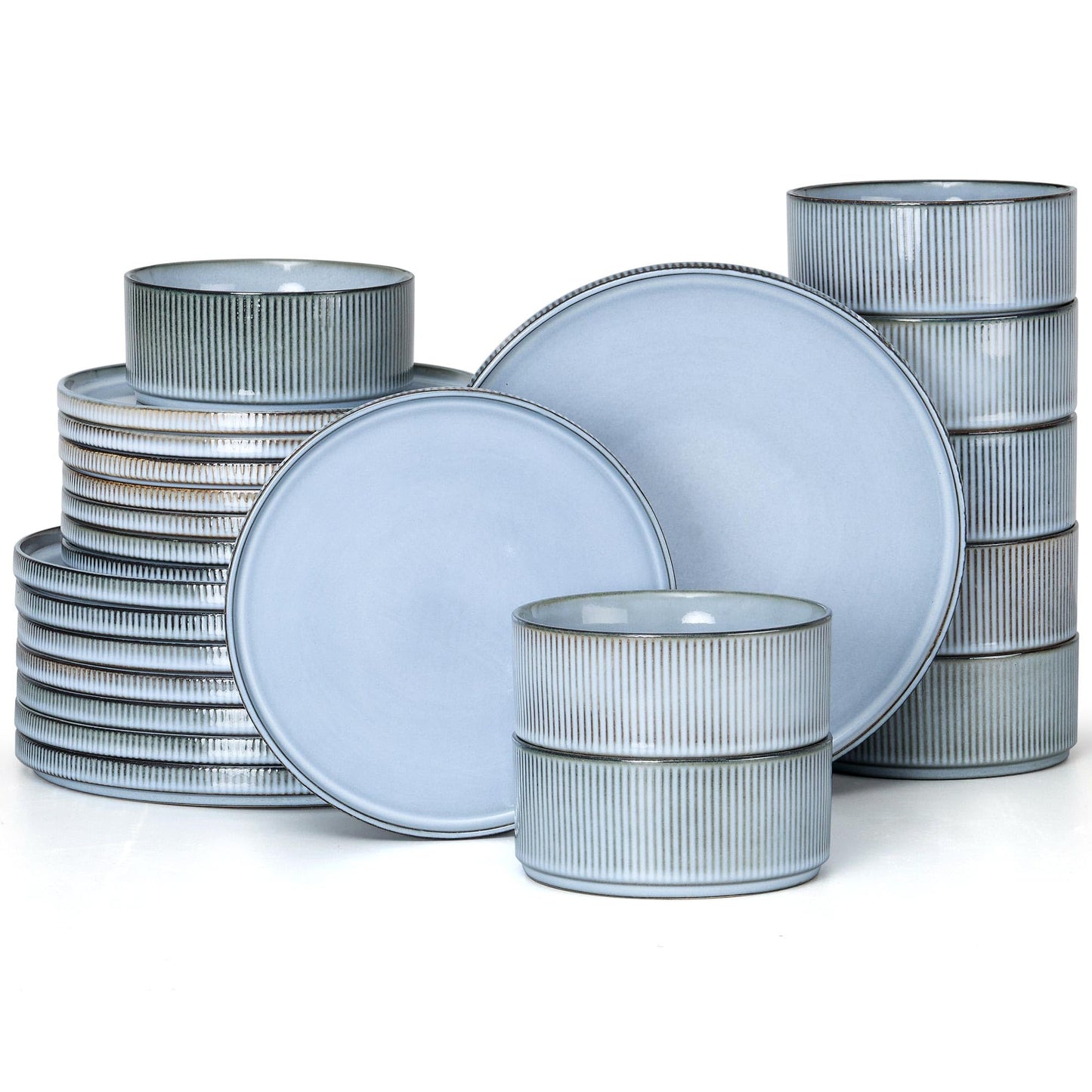 E-far 12-Piece Plates and Bowls Sets, Stoneware Dinnerware Dishes Sets for 4, Kitchen Modern Dining Dishware, Chip & Scratch Resistant, Microwave & Dishwasher Safe, Creamy Beige
