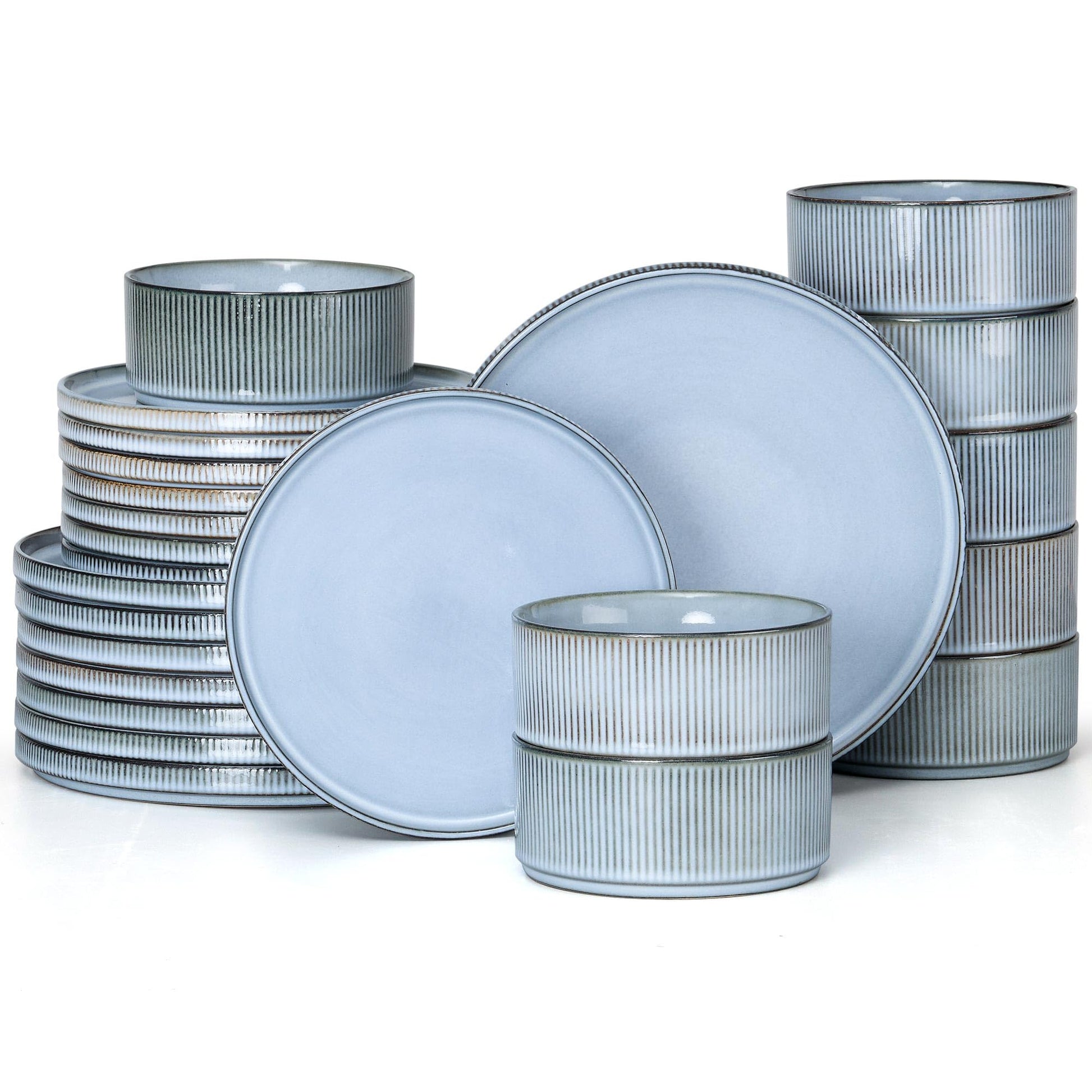 E-far 12-Piece Plates and Bowls Sets, Stoneware Dinnerware Dishes Sets for 4, Kitchen Modern Dining Dishware, Chip & Scratch Resistant, Microwave & Dishwasher Safe, Creamy Beige