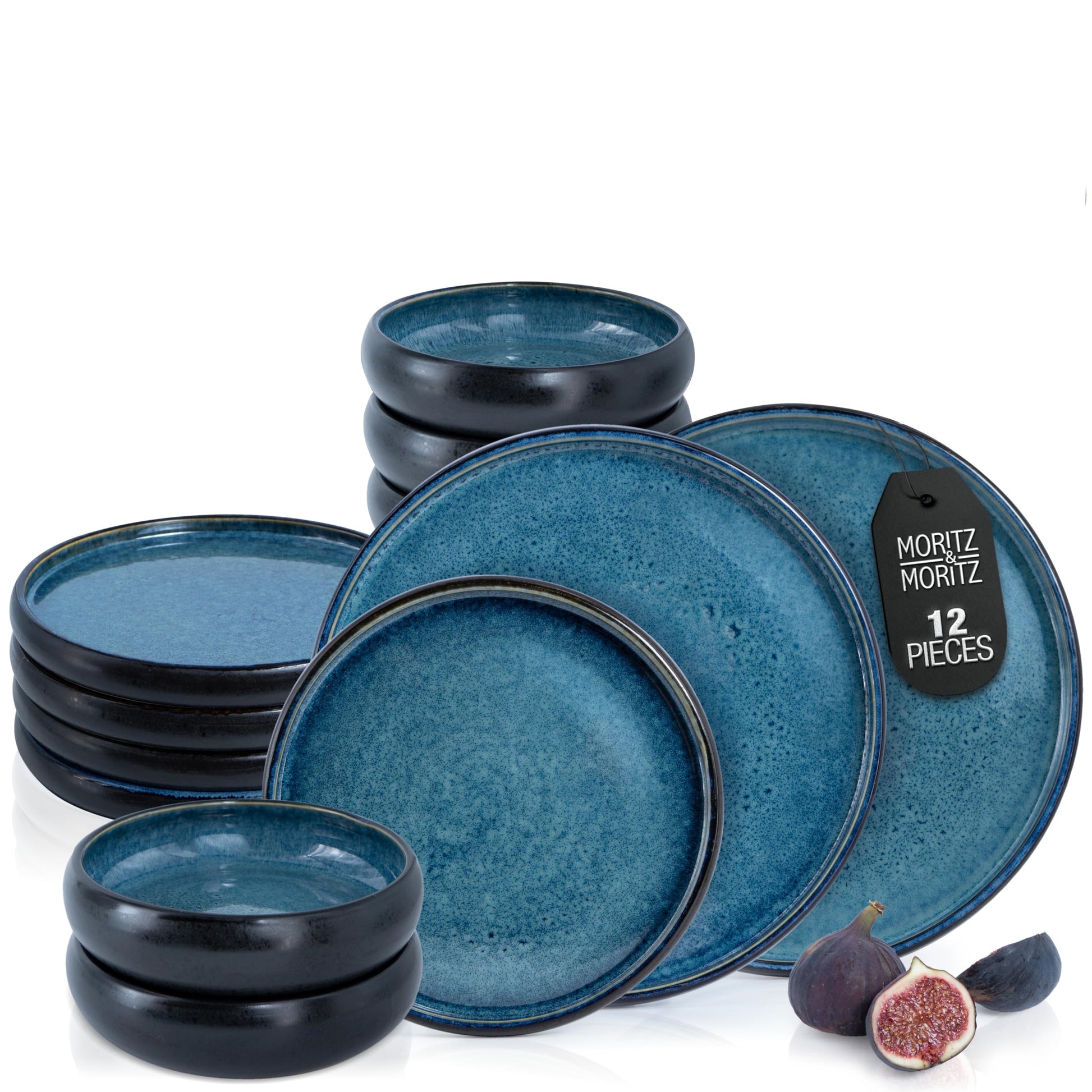 Solid 12-Piece Stoneware Dinnerware Set for 4 | Plate and Bowls Set with 4 Dinner Plates, Small Dessert Plates & Soup Bowls – Kitchen Dish Sets, Microwave & Dishwasher Safe, Brown