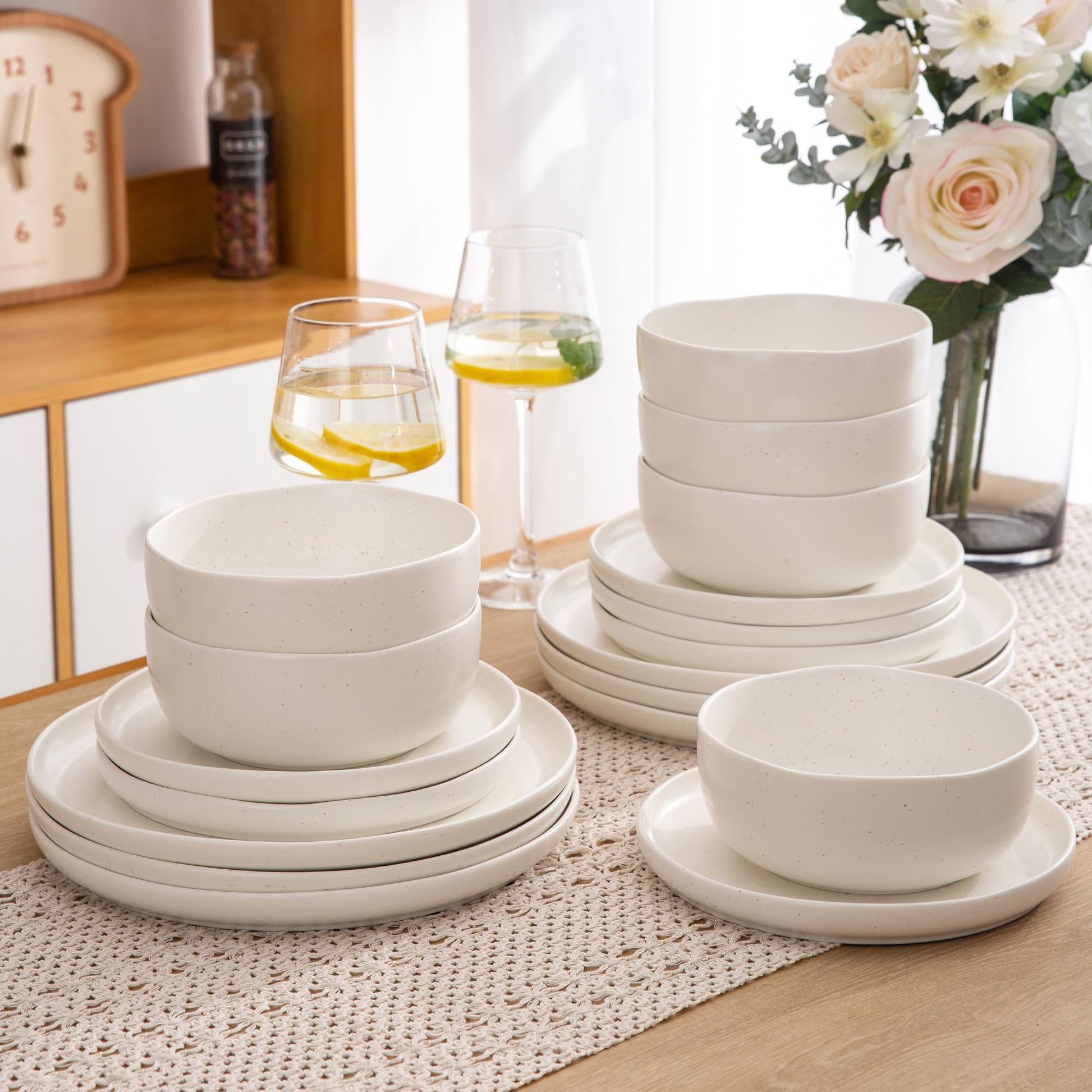 AmorArc Ceramic Dinnerware Sets, Wavy Rim Stoneware Plates and Bowls Sets, Highly Chip and Crack Resistant | Dishwasher & Microwave & Oven Safe Dishes set, Service for 4 (12pc)