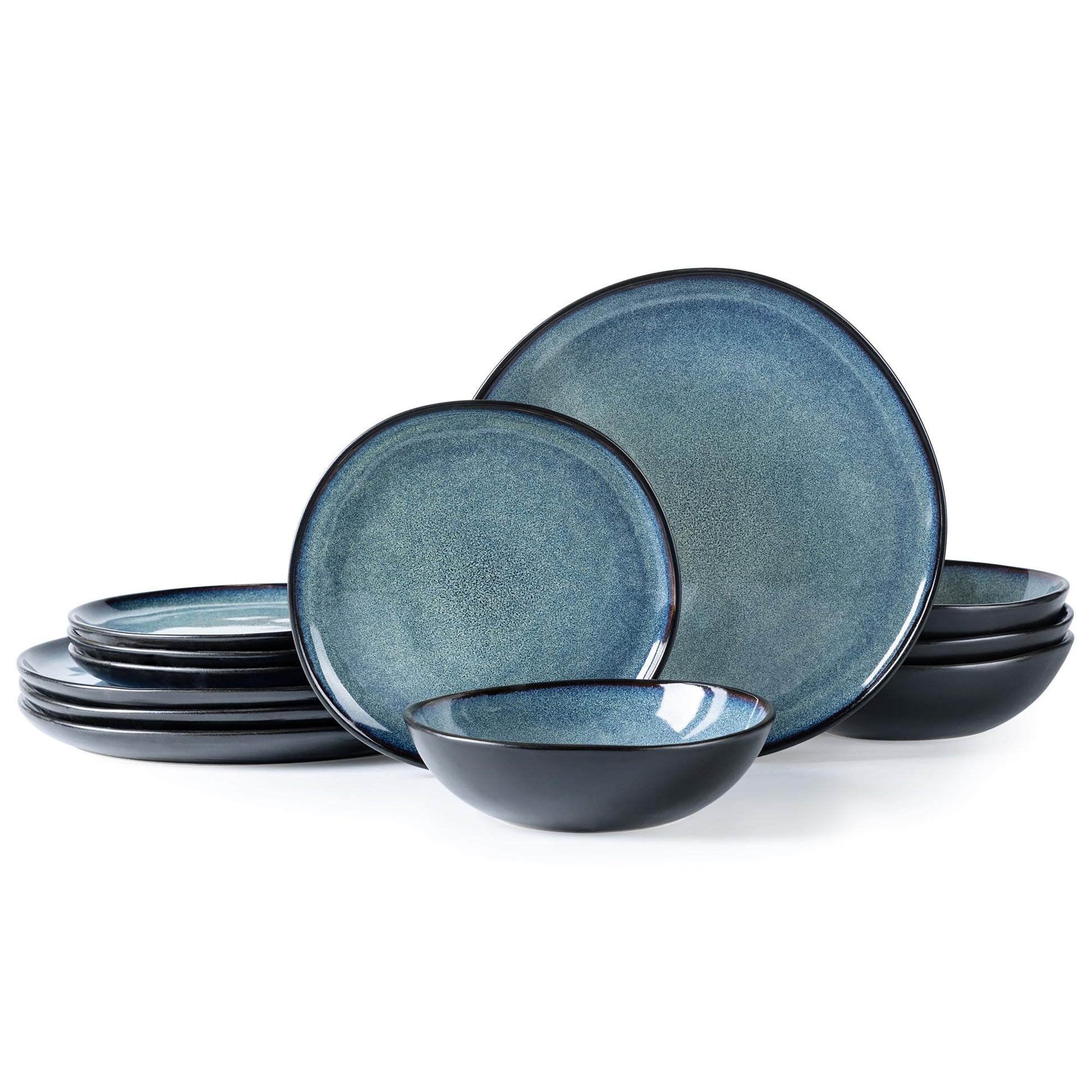 AmorArc Ceramic Dinnerware Sets,Handmade Reactive Glaze Stoneware Plates and Bowls Set,Highly Scratch Resistant Dishes | Dishwasher & Microwave Safe Dishes Set, Service for 6 (18pc)