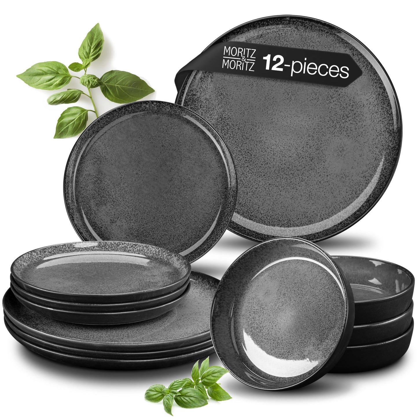 VIDA 12-Piece Porcelain Dinnerware Plate Set for 4 | Includes 4 Dinner Plates, 4 Dessert Plates, 4 Bowls | Modern Beige Ceramic Tableware, Stoneware Look, Microwave & Dishwasher Safe Dishes