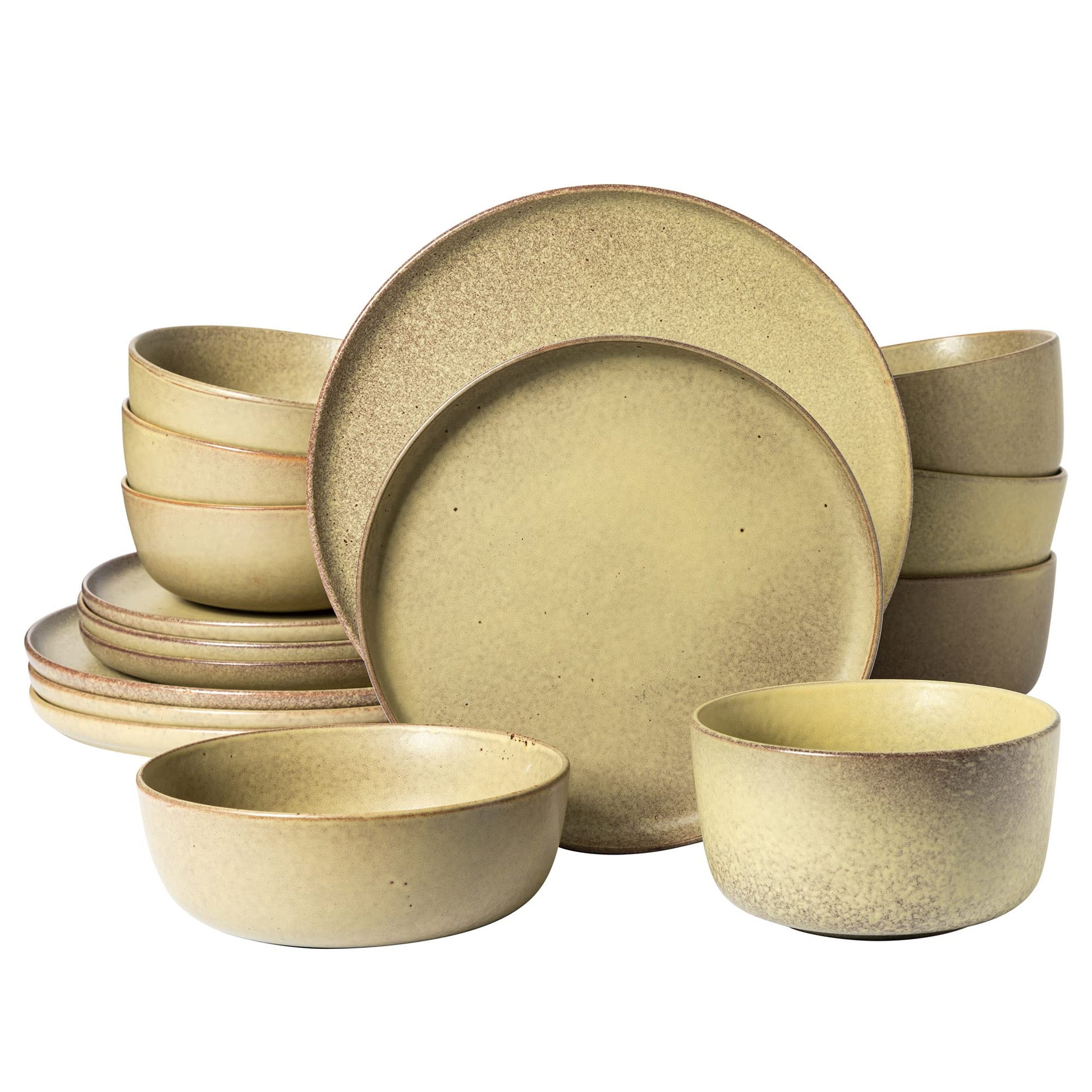 Gibson Elite Kings Road Double Plates and Bowl Organic Round Porcelain Dinnerware Set - Matte Black w/Gold Rim