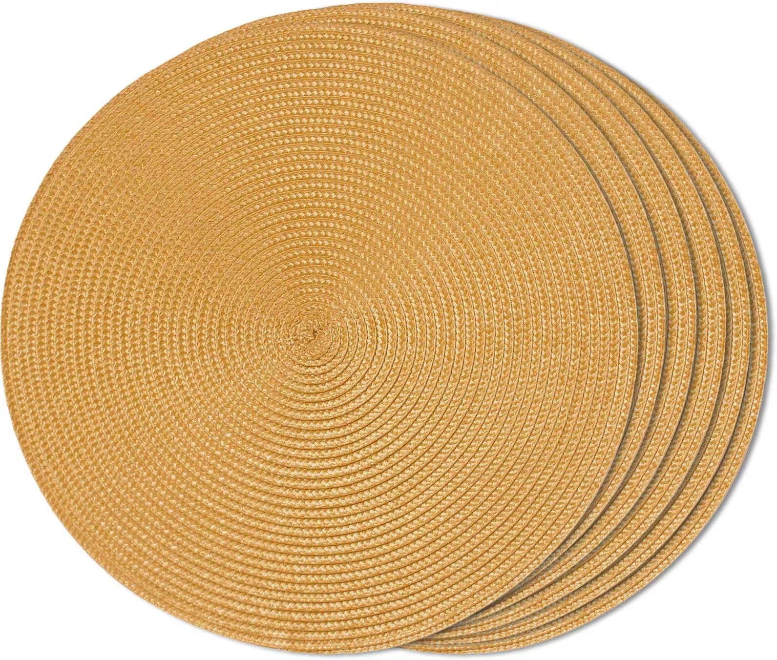 FunWheat Round Braided Placemats Set of 6 Table Mats for Dining Tables Woven Washable Non-Slip Place mats 15 in(Blue, 6pcs)