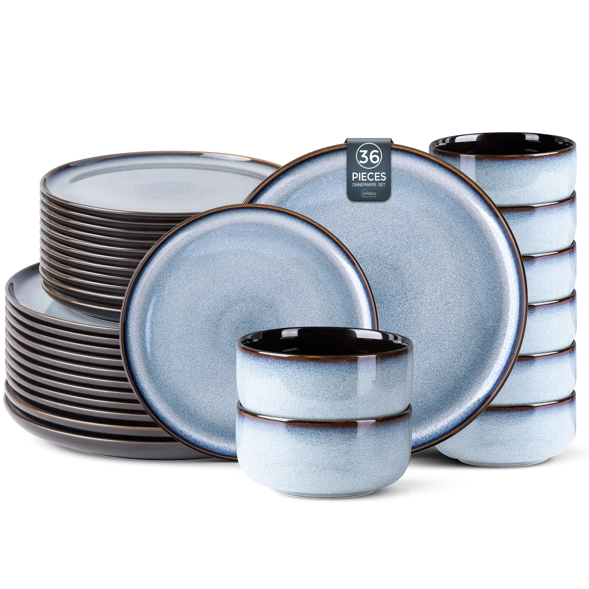 LeRatio Ceramic Dinnerware Sets for 4,12-Piece Plates and Bowls,Handmade Reactive Glaze Dishes Set,Chip Resistant and Scratch Resistant | Oven Dishwasher & Microwave Safe,Service for 4-Kahki