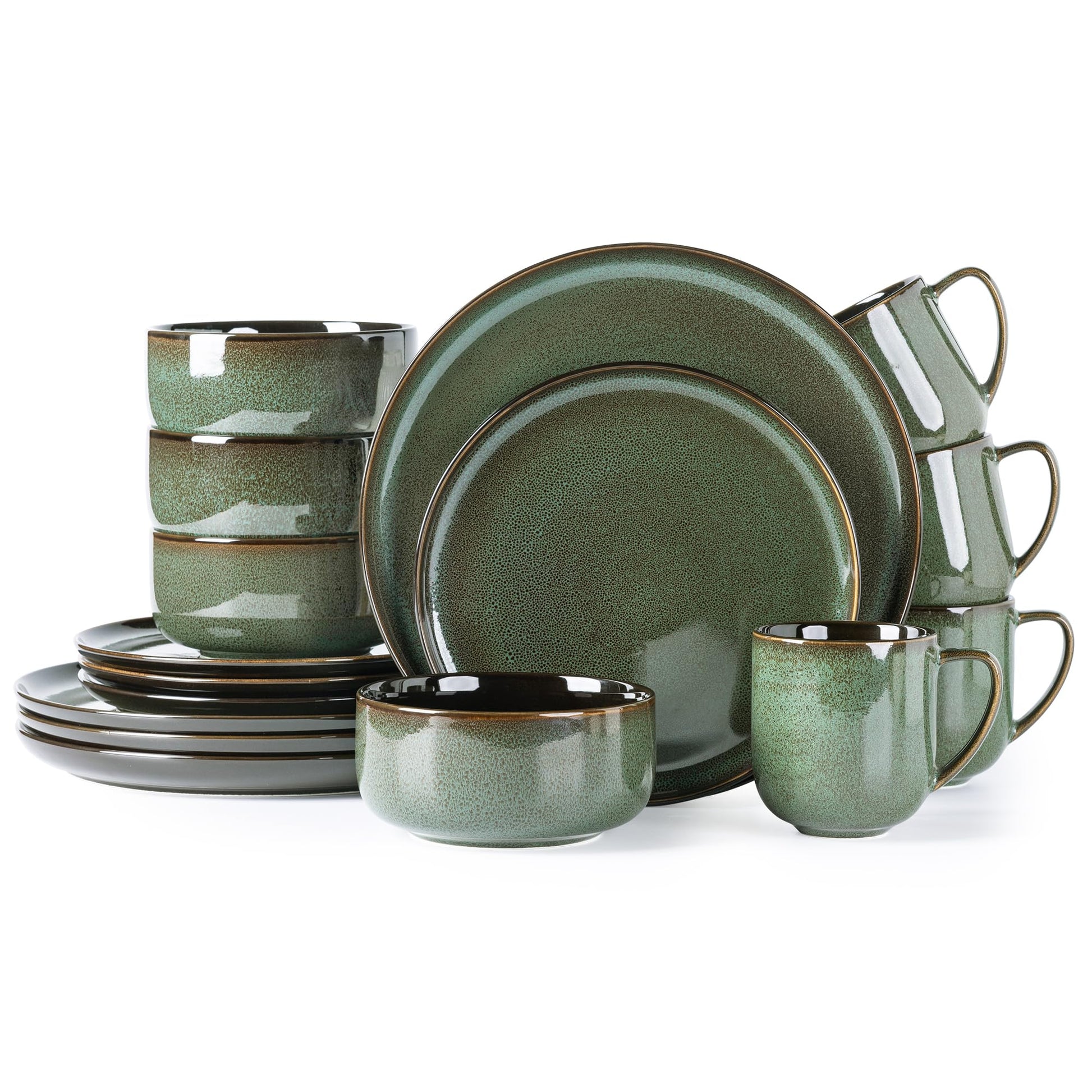 LeRatio Ceramic Dinnerware Sets for 4,12-Piece Plates and Bowls,Handmade Reactive Glaze Dishes Set,Chip Resistant and Scratch Resistant | Oven Dishwasher & Microwave Safe,Service for 4-Kahki