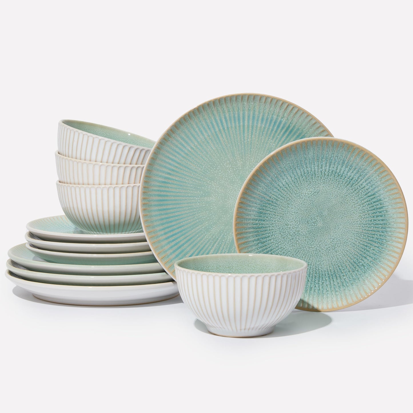 Stoneware Dinnerware Sets, Ceramic Plates and Bowls Set, Microwave & Dishwasher Safe Kitchen Dish Set, Modern Dinner Salad Plates | Cereal Bowls for 4, Dishware Sets Brown Yellow