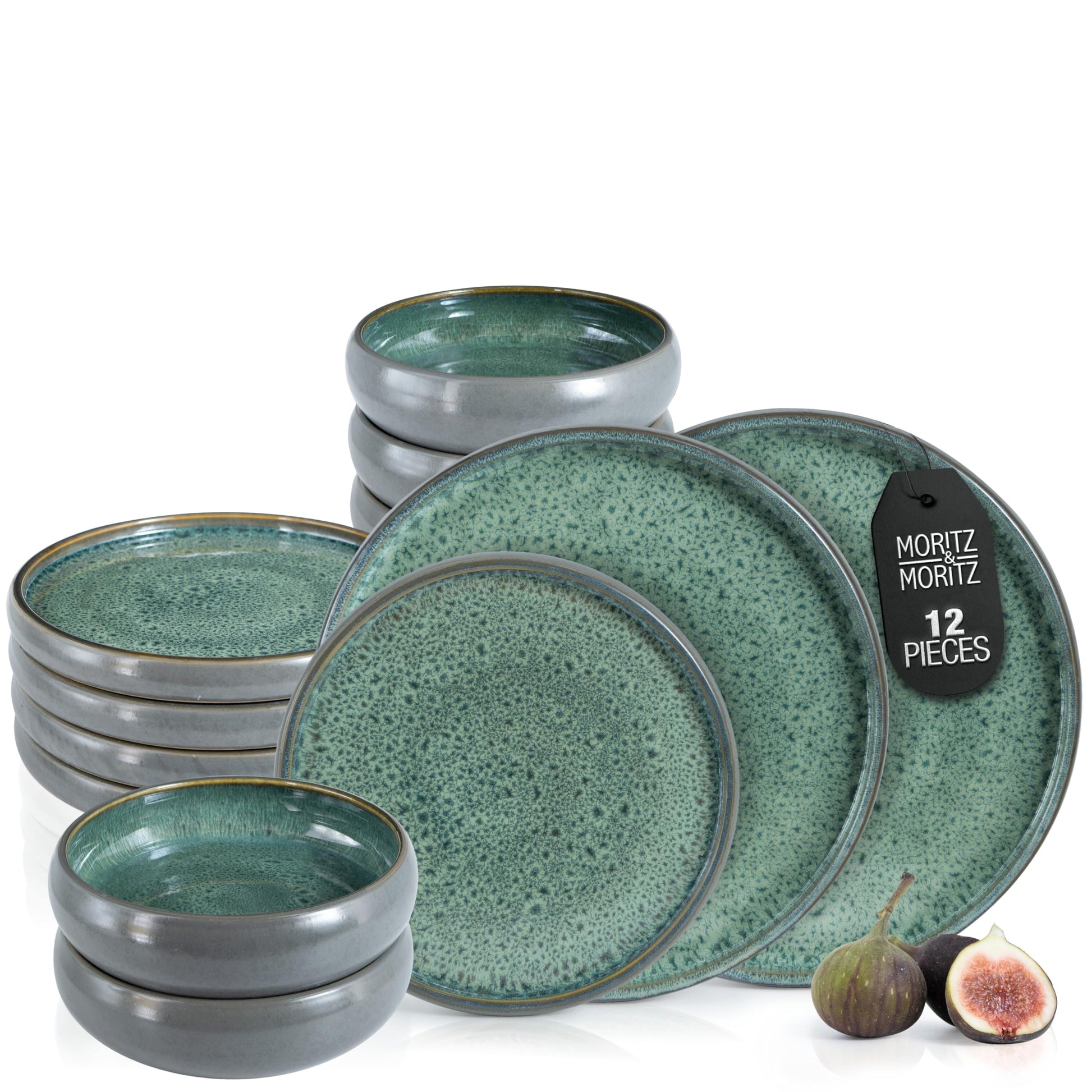 Solid 12-Piece Stoneware Dinnerware Set for 4 | Plate and Bowls Set with 4 Dinner Plates, Small Dessert Plates & Soup Bowls – Kitchen Dish Sets, Microwave & Dishwasher Safe, Brown