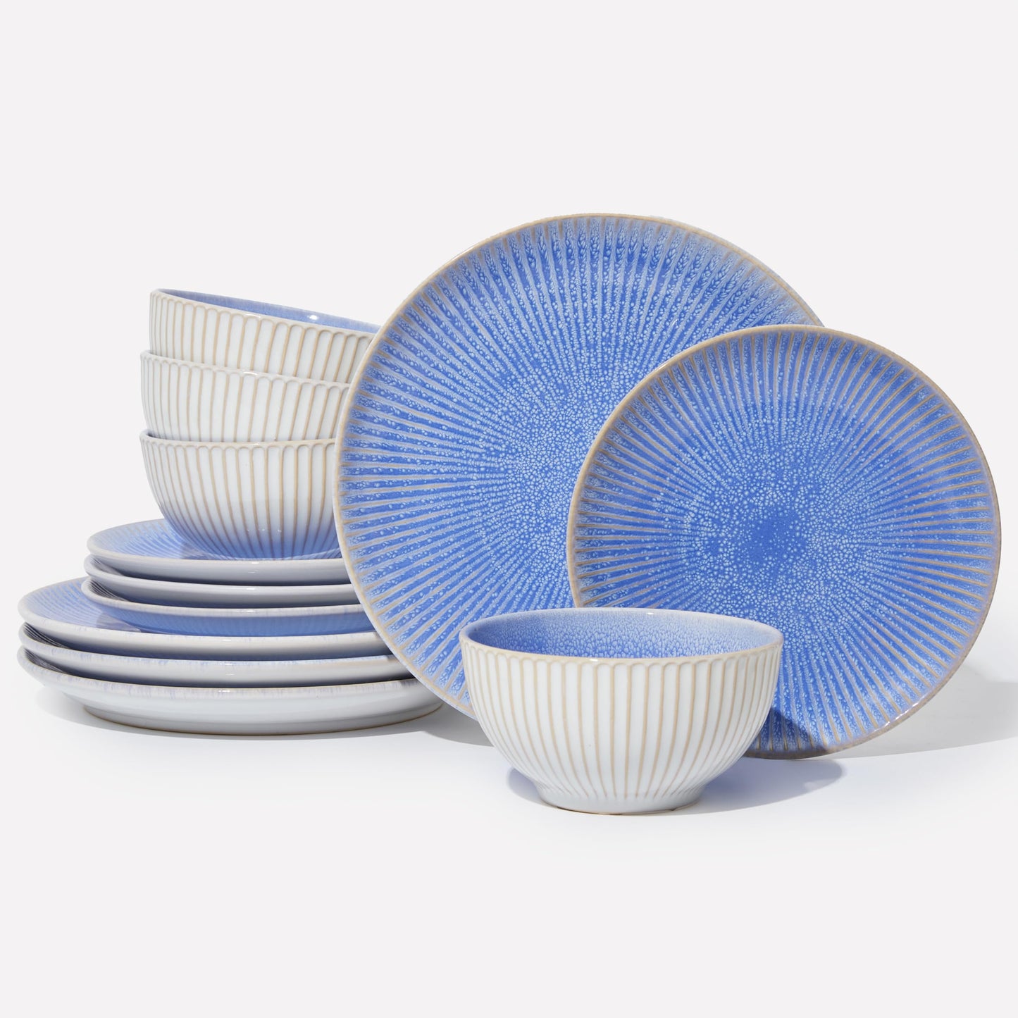 Stoneware Dinnerware Sets, Ceramic Plates and Bowls Set, Microwave & Dishwasher Safe Kitchen Dish Set, Modern Dinner Salad Plates | Cereal Bowls for 4, Dishware Sets Brown Yellow