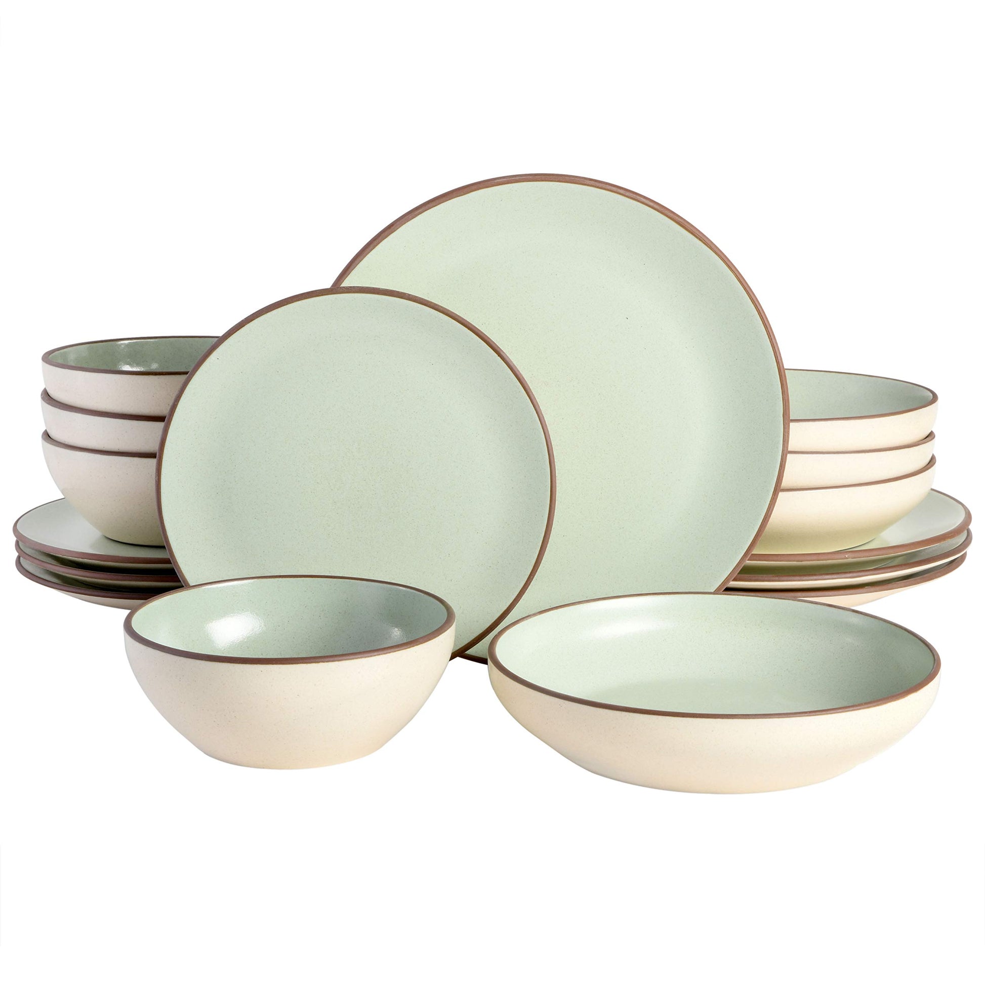 Gibson Elite Kings Road Double Plates and Bowl Organic Round Porcelain Dinnerware Set - Matte Black w/Gold Rim