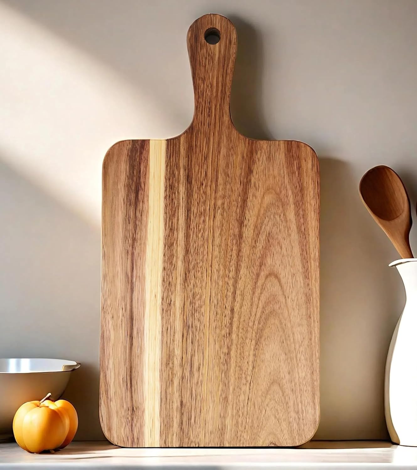 ZeQi Acacia Wood Cutting Board with Handle 13.7''X7'' / Charcuterie Board/Serving Board/Cheese, Bread, Vegetables & Fruits Serving Board (Rectangular)