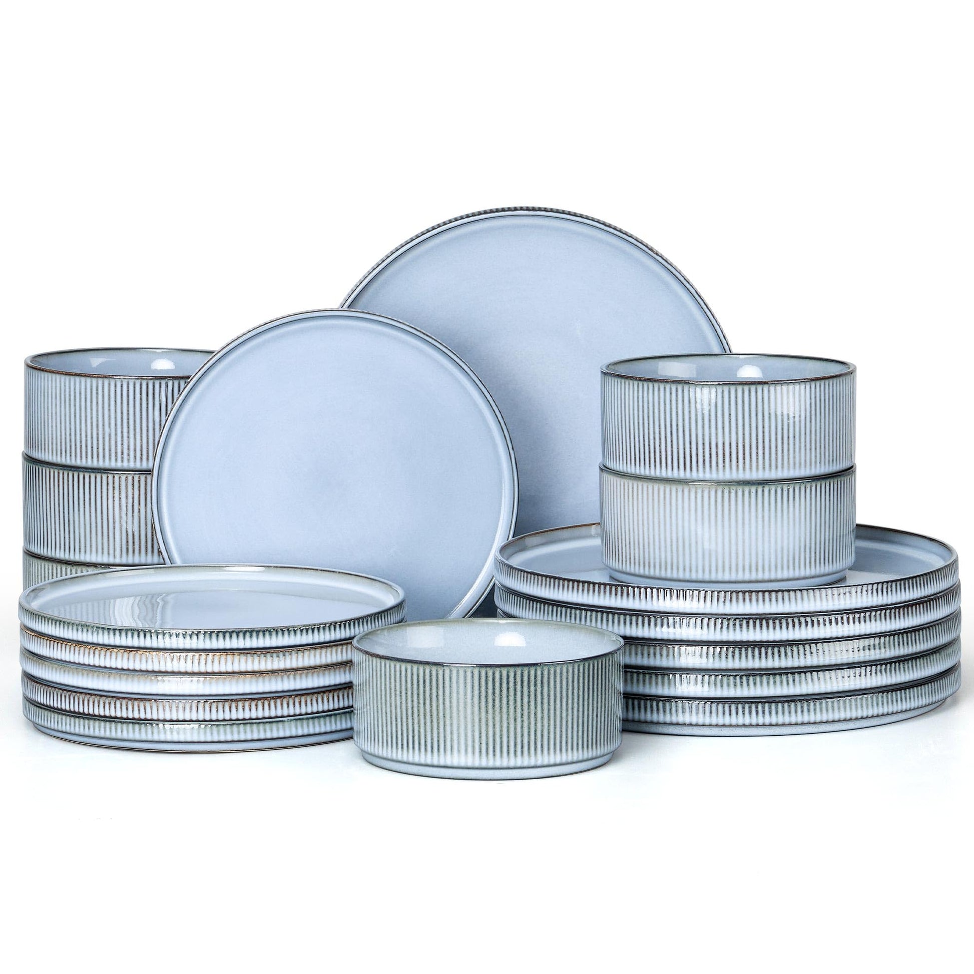 E-far 12-Piece Plates and Bowls Sets, Stoneware Dinnerware Dishes Sets for 4, Kitchen Modern Dining Dishware, Chip & Scratch Resistant, Microwave & Dishwasher Safe, Creamy Beige