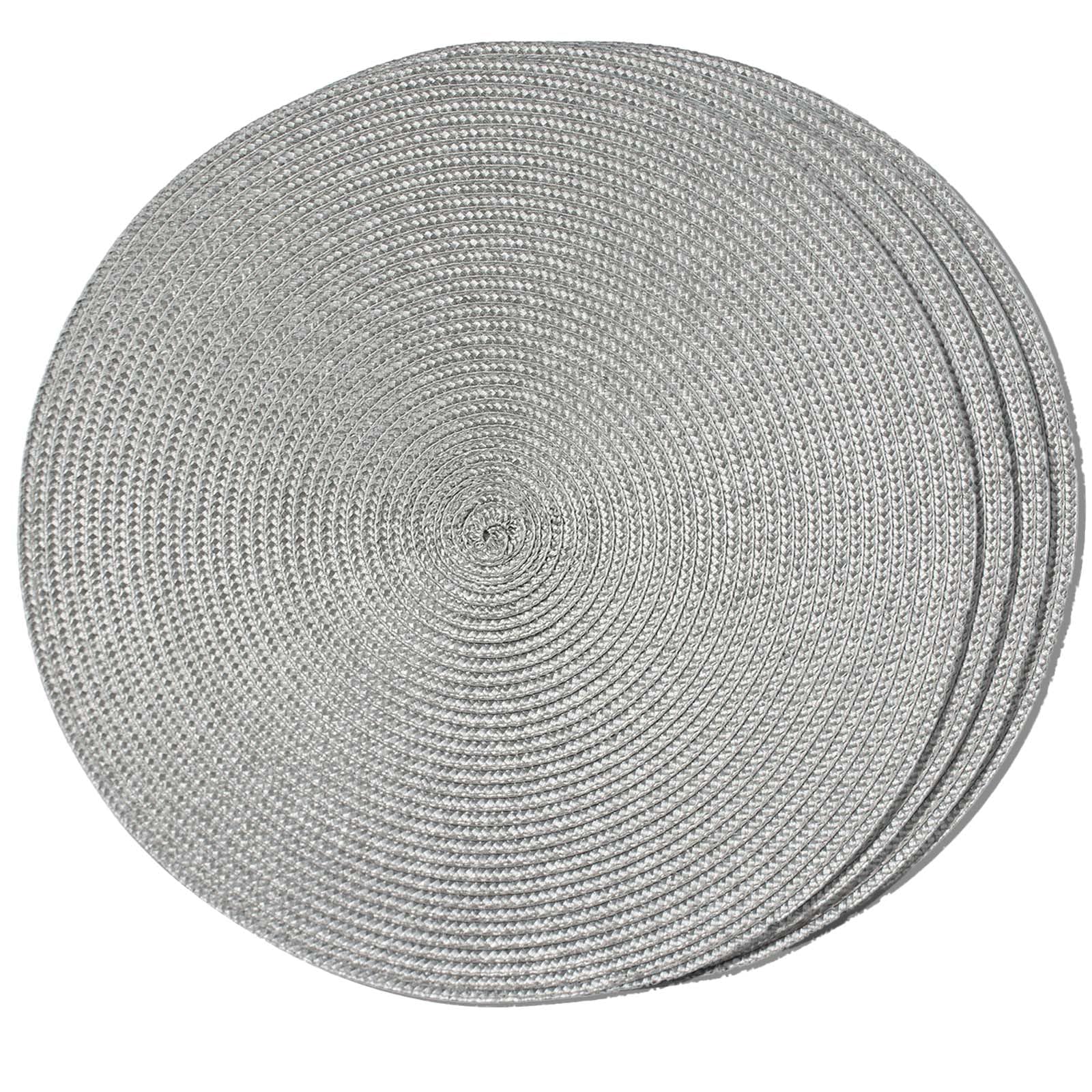 FunWheat Round Braided Placemats Set of 6 Table Mats for Dining Tables Woven Washable Non-Slip Place mats 15 in(Blue, 6pcs)