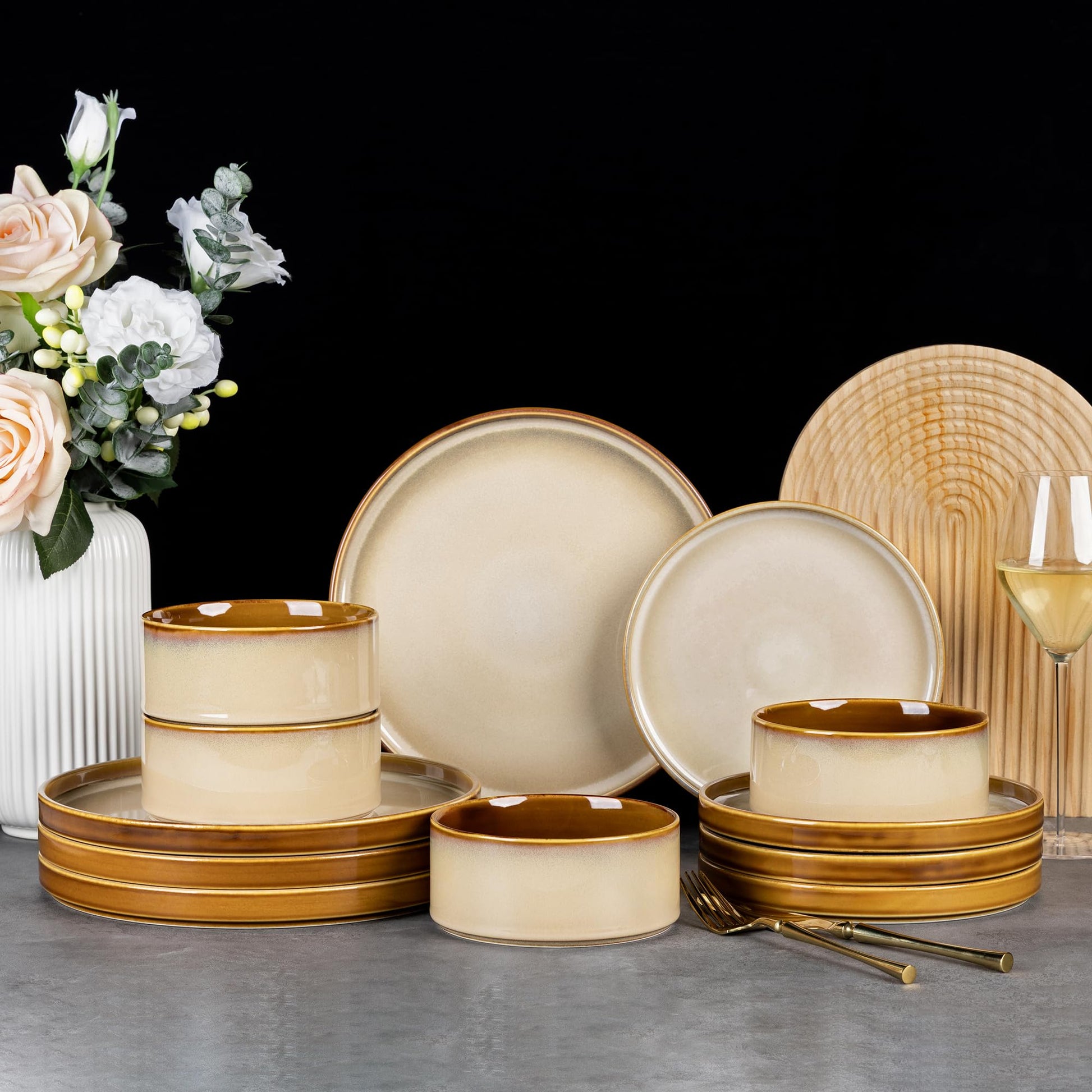 LERATIO Ceramic Dinnerware Sets for 4,Round Reactive Glaze Ceramic Plates and Bowls Set,Highly Chip and Crack Resistant | Dishwasher & Microwave Safe Dishes Set,Service for 4 (12pc)-Gray White